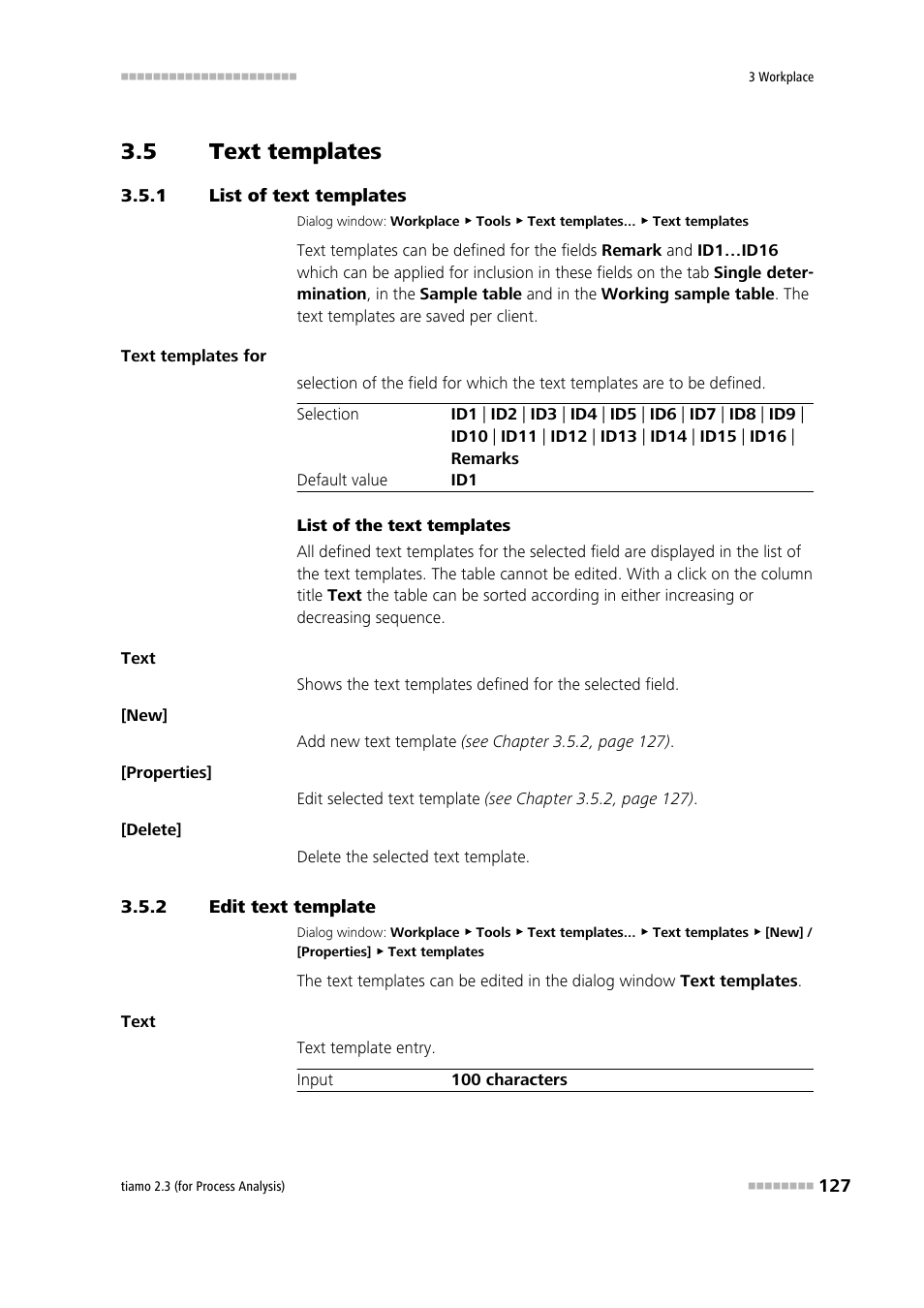 5 text templates, 1 list of text templates, 2 edit text template | Text templates, List of text templates, Edit text template, Define text templates | Metrohm tiamo 2.3 (process analysis) User Manual | Page 143 / 1790