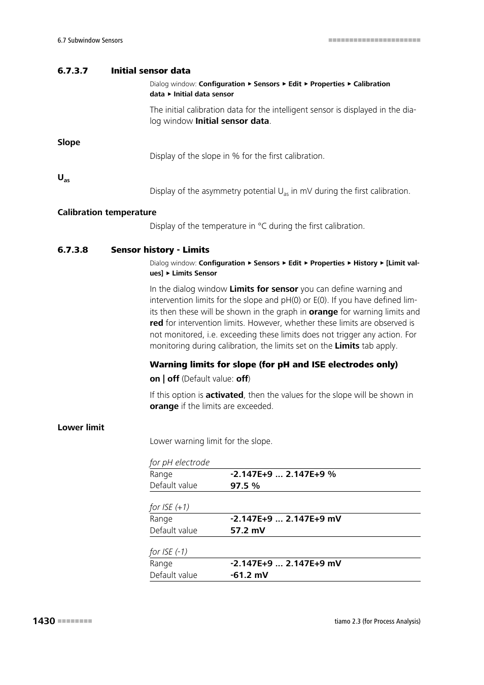 7 initial sensor data, 8 sensor history - limits | Metrohm tiamo 2.3 (process analysis) User Manual | Page 1446 / 1790