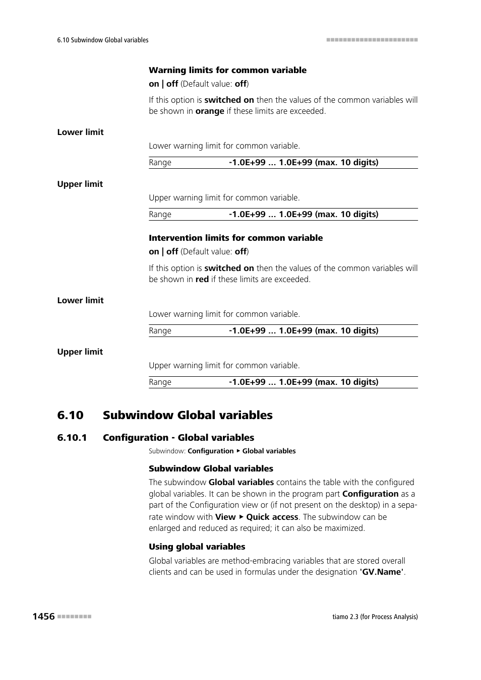 10 subwindow global variables, 1 configuration - global variables, 10 subwindow global variables 6 6.10.1 | Configuration - global variables 6 | Metrohm tiamo 2.3 (process analysis) User Manual | Page 1472 / 1790