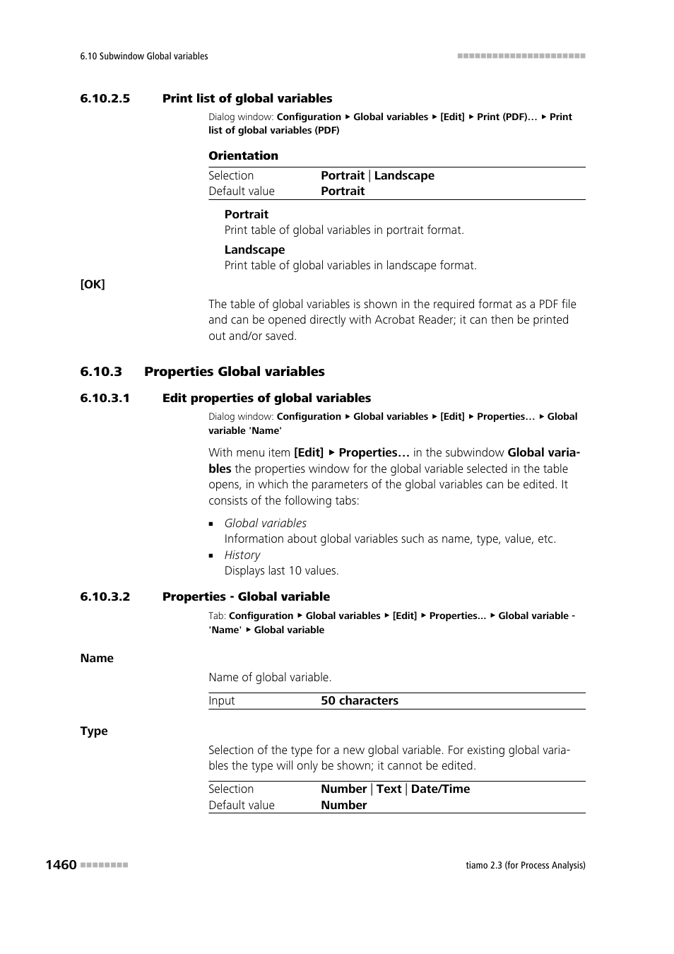 5 print list of global variables, 3 properties global variables, 1 edit properties of global variables | 2 properties - global variable, Properties global variables 0 | Metrohm tiamo 2.3 (process analysis) User Manual | Page 1476 / 1790