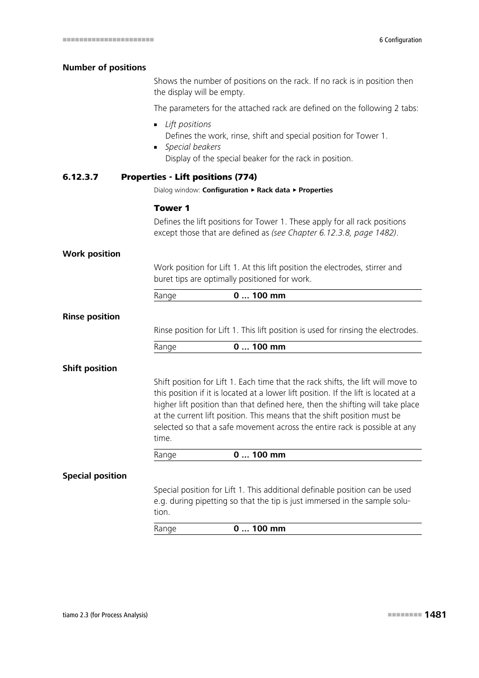 7 properties - lift positions (774) | Metrohm tiamo 2.3 (process analysis) User Manual | Page 1497 / 1790