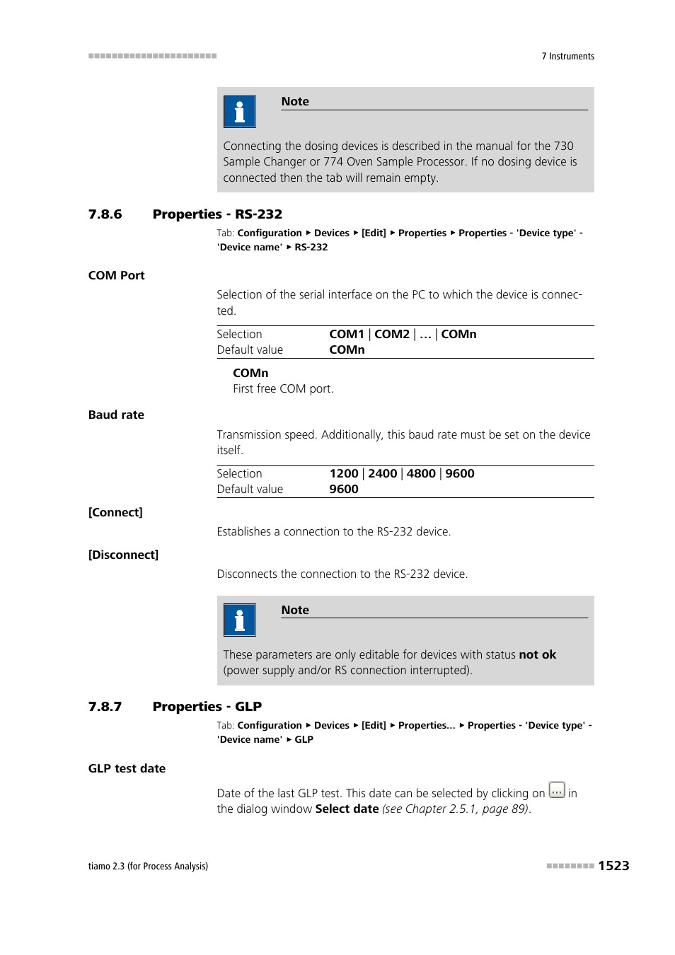 6 properties - rs-232, 7 properties - glp, Properties - rs-232 3 | Properties - glp 3 | Metrohm tiamo 2.3 (process analysis) User Manual | Page 1539 / 1790