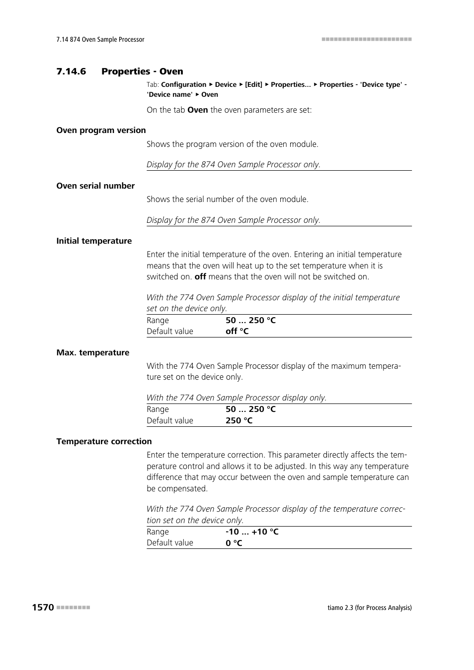 6 properties - oven, Properties - oven 0 | Metrohm tiamo 2.3 (process analysis) User Manual | Page 1586 / 1790