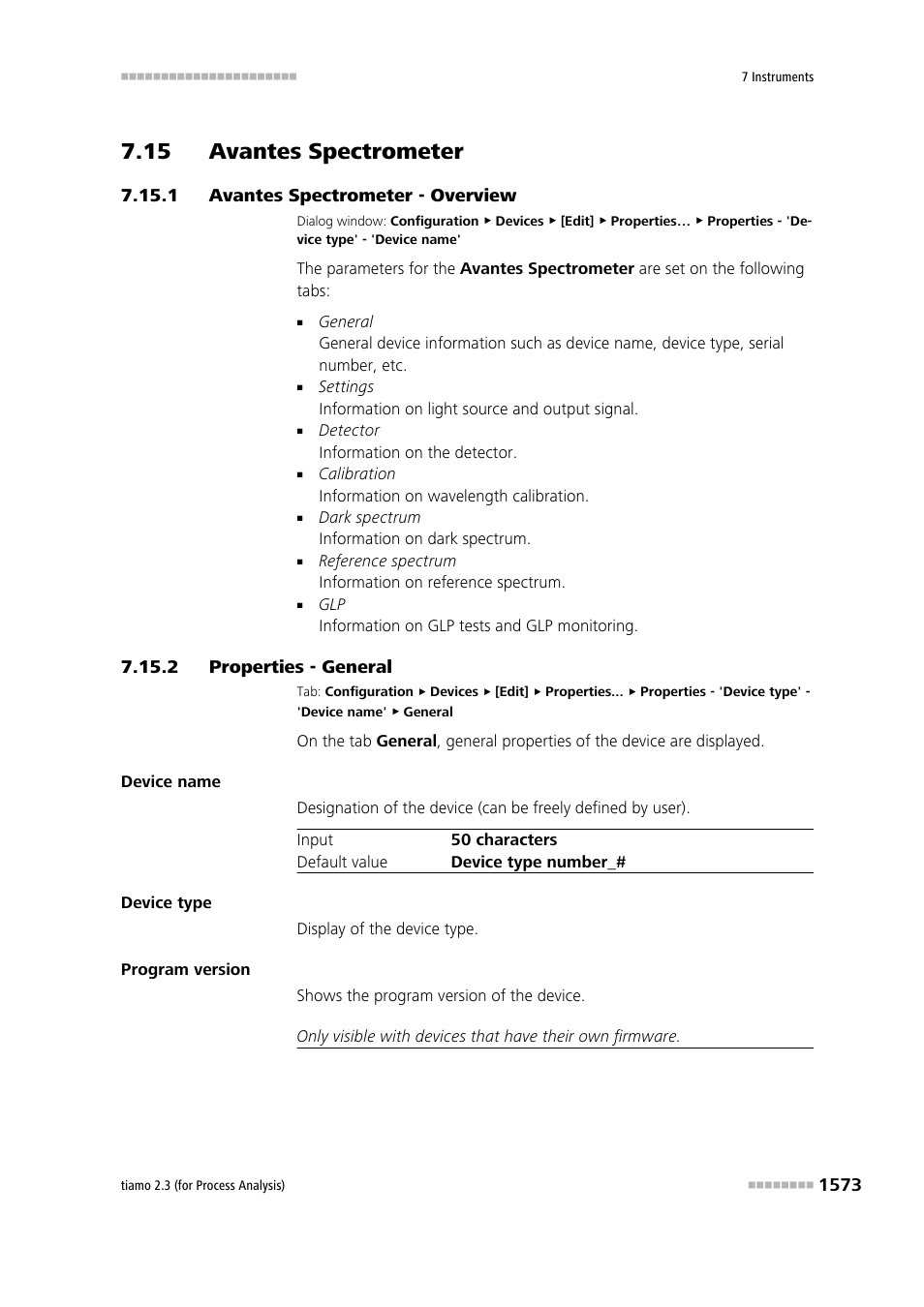 15 avantes spectrometer, 1 avantes spectrometer - overview, 2 properties - general | 15 avantes spectrometer 3 7.15.1, Avantes spectrometer - overview 3, Properties - general 3, Avantes spectrometer | Metrohm tiamo 2.3 (process analysis) User Manual | Page 1589 / 1790