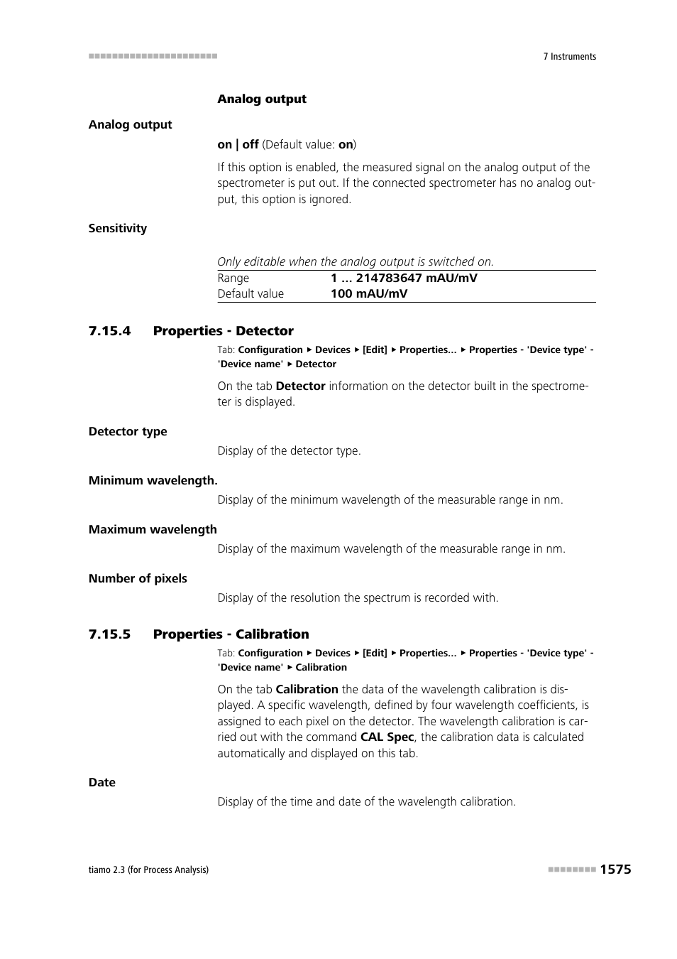 4 properties - detector, 5 properties - calibration, Properties - detector 5 | Properties - calibration 5, Detector, Calibration | Metrohm tiamo 2.3 (process analysis) User Manual | Page 1591 / 1790