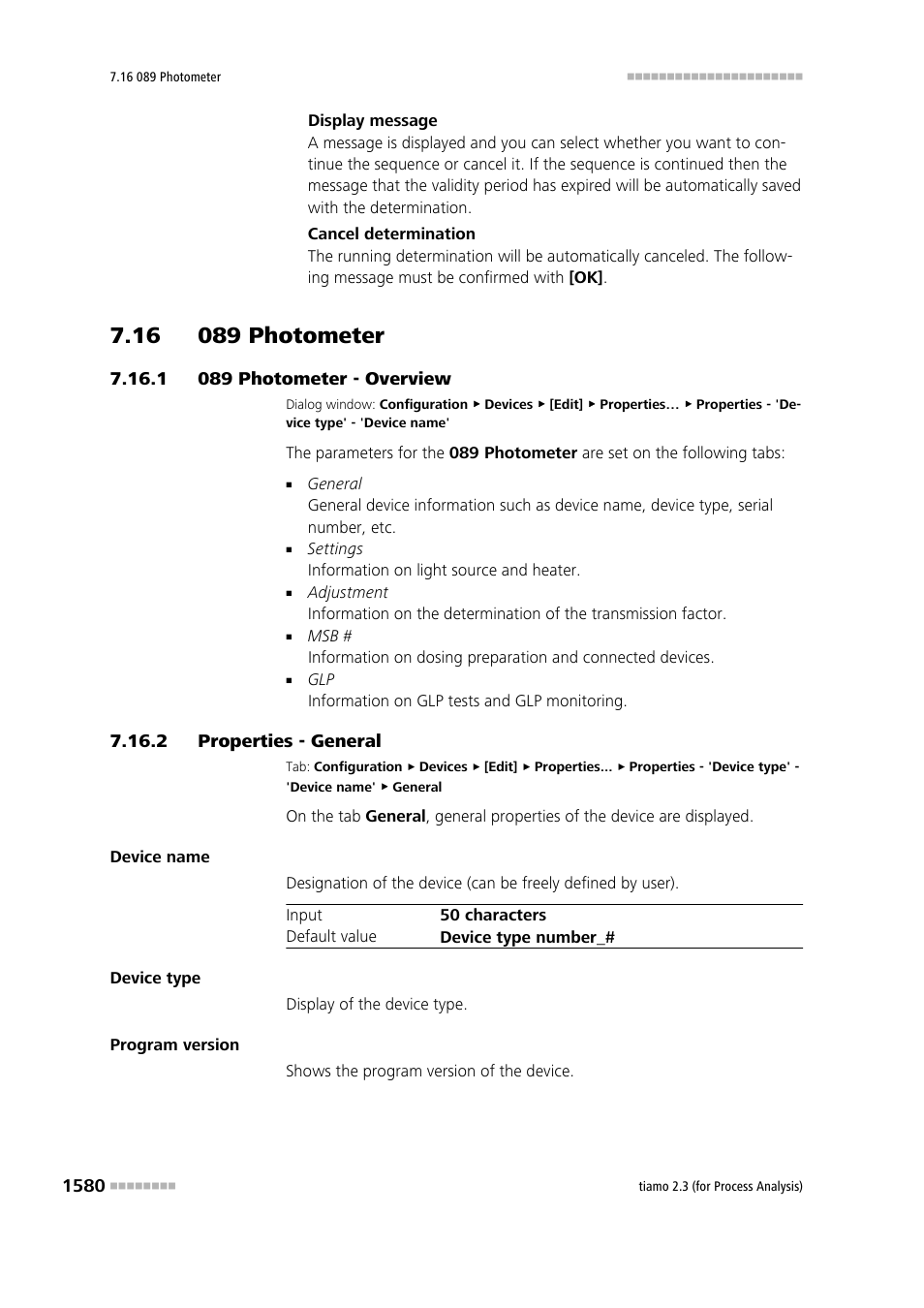 16 089 photometer, 1 089 photometer - overview, 2 properties - general | 16 089 photometer 0 7.16.1, 089 photometer - overview 0, Properties - general 0 | Metrohm tiamo 2.3 (process analysis) User Manual | Page 1596 / 1790