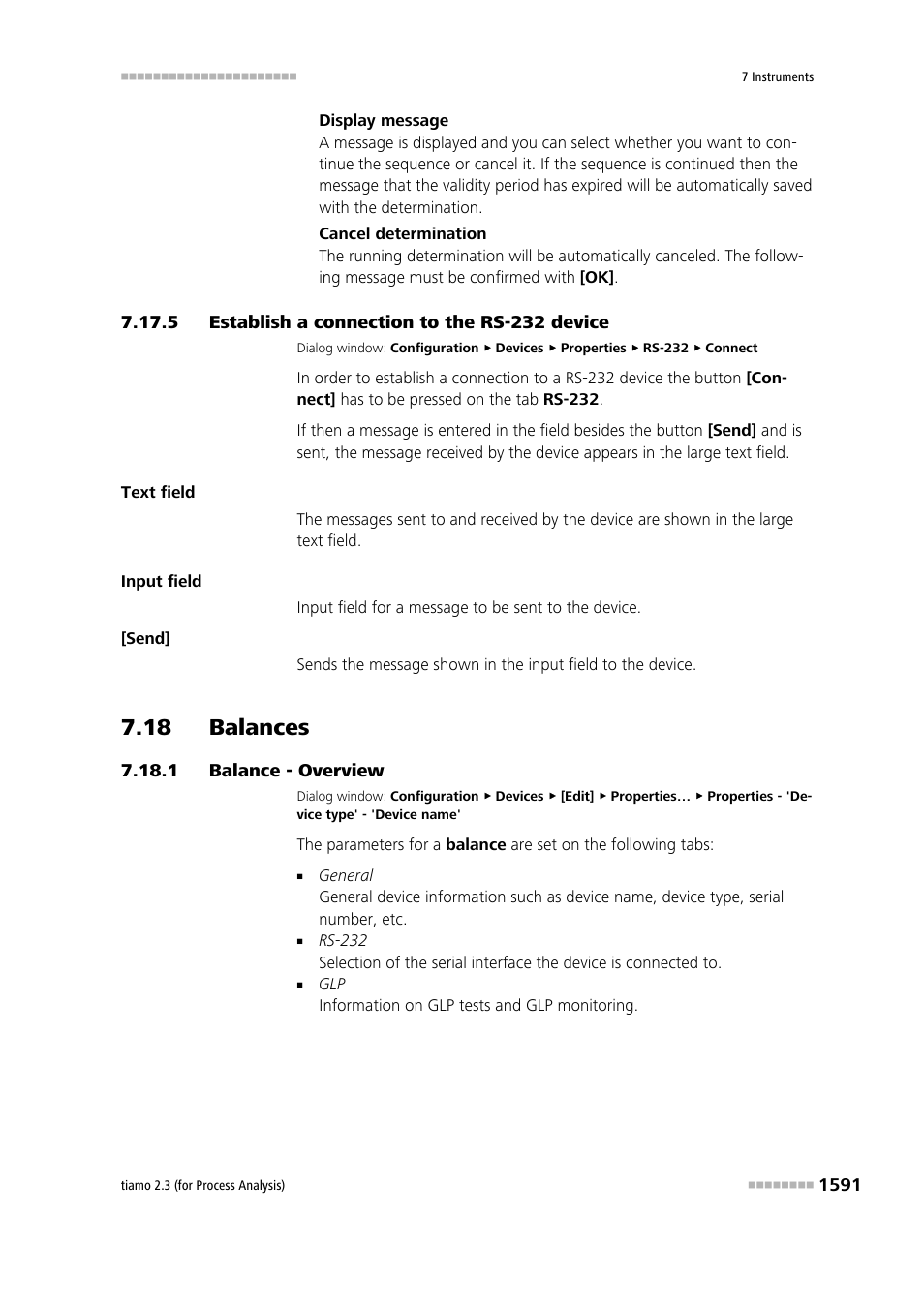 5 establish a connection to the rs-232 device, 18 balances, 1 balance - overview | Establish a connection to the rs-232 device 1, 18 balances 1 7.18.1, Balance - overview 1, Balance | Metrohm tiamo 2.3 (process analysis) User Manual | Page 1607 / 1790