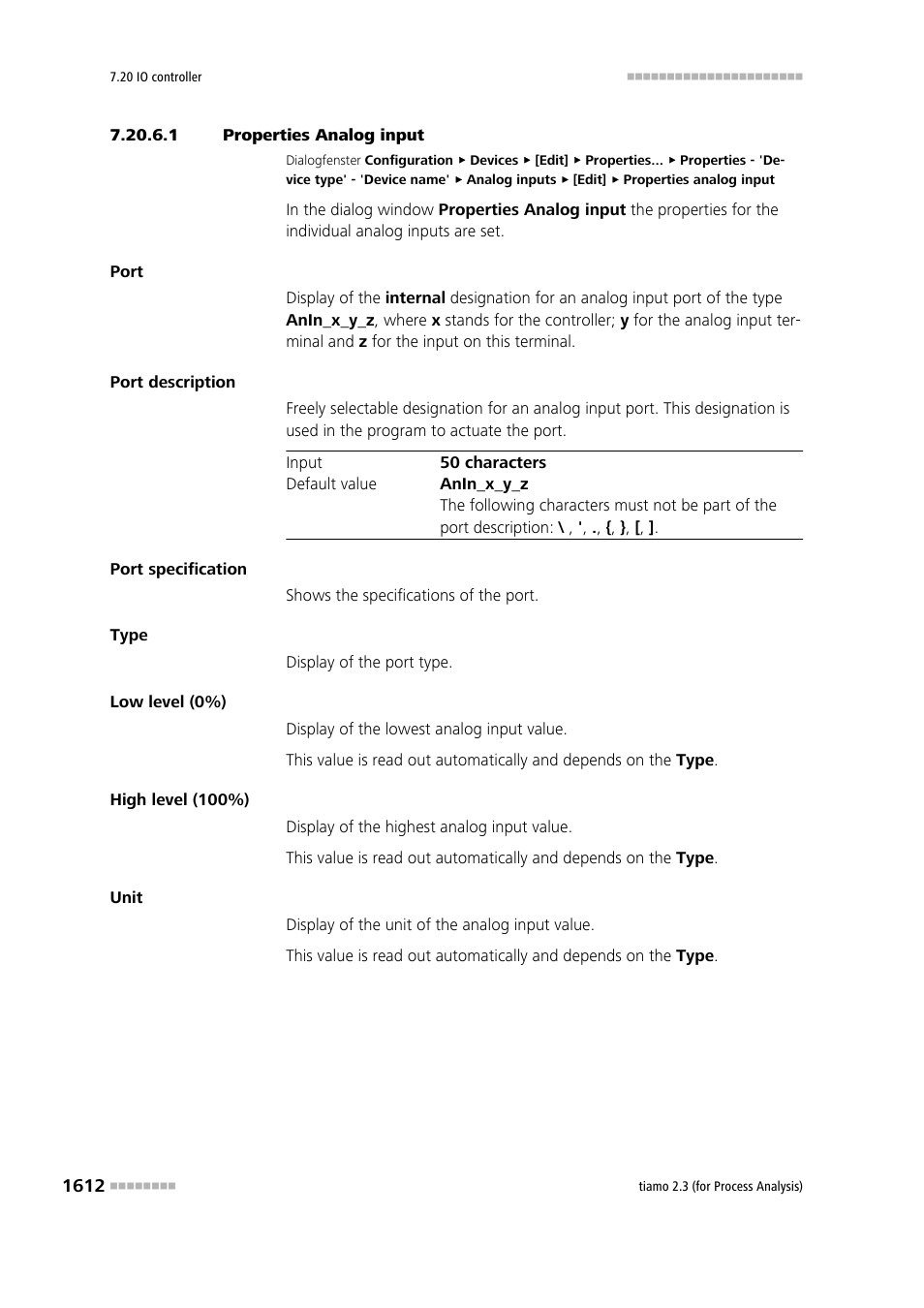 1 properties analog input | Metrohm tiamo 2.3 (process analysis) User Manual | Page 1628 / 1790