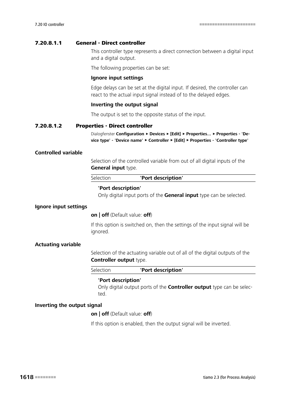 1 general - direct controller, 2 properties - direct controller | Metrohm tiamo 2.3 (process analysis) User Manual | Page 1634 / 1790