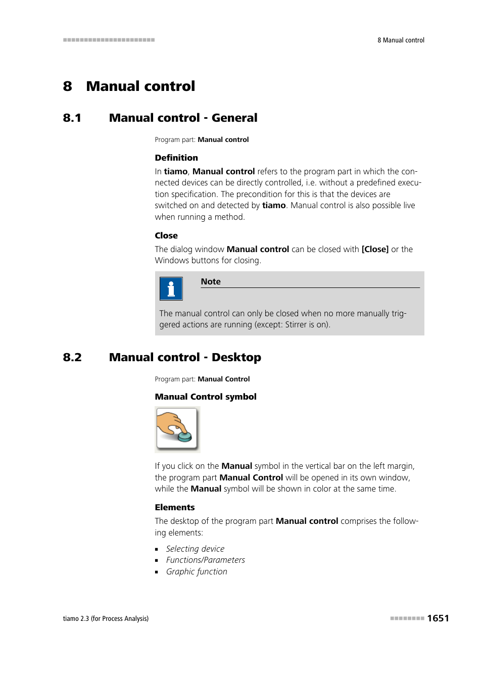 8 manual control, 1 manual control - general, 2 manual control - desktop | Manual control - general 1, Manual control - desktop 1 | Metrohm tiamo 2.3 (process analysis) User Manual | Page 1667 / 1790