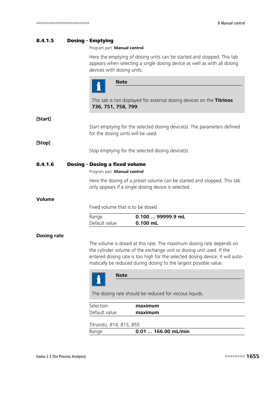 5 dosing - emptying, 6 dosing - dosing a fixed volume, Emptying | Fixed volume | Metrohm tiamo 2.3 (process analysis) User Manual | Page 1671 / 1790