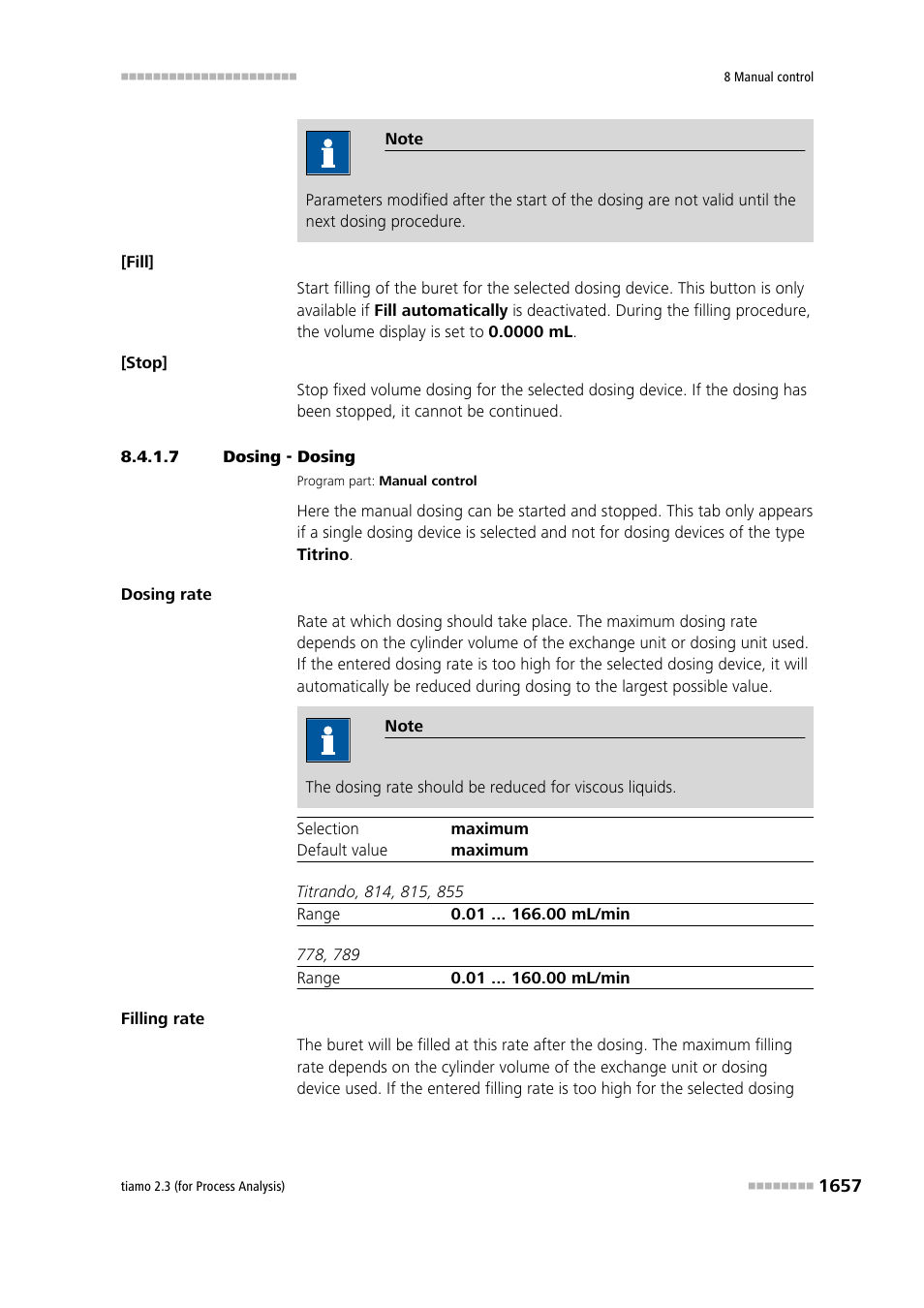 7 dosing - dosing, Dosing | Metrohm tiamo 2.3 (process analysis) User Manual | Page 1673 / 1790