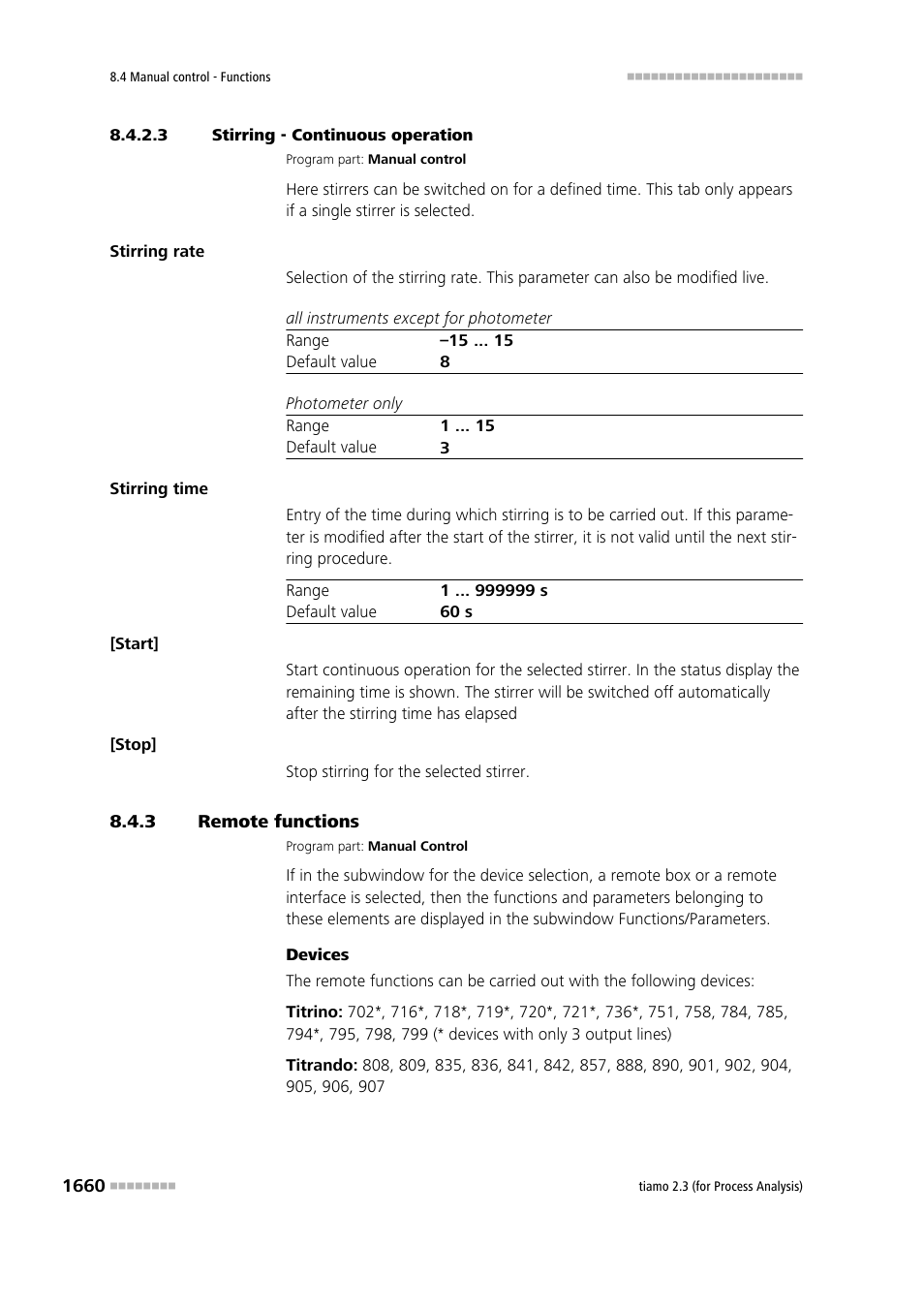 3 stirring - continuous operation, 3 remote functions, Remote functions 0 | Metrohm tiamo 2.3 (process analysis) User Manual | Page 1676 / 1790