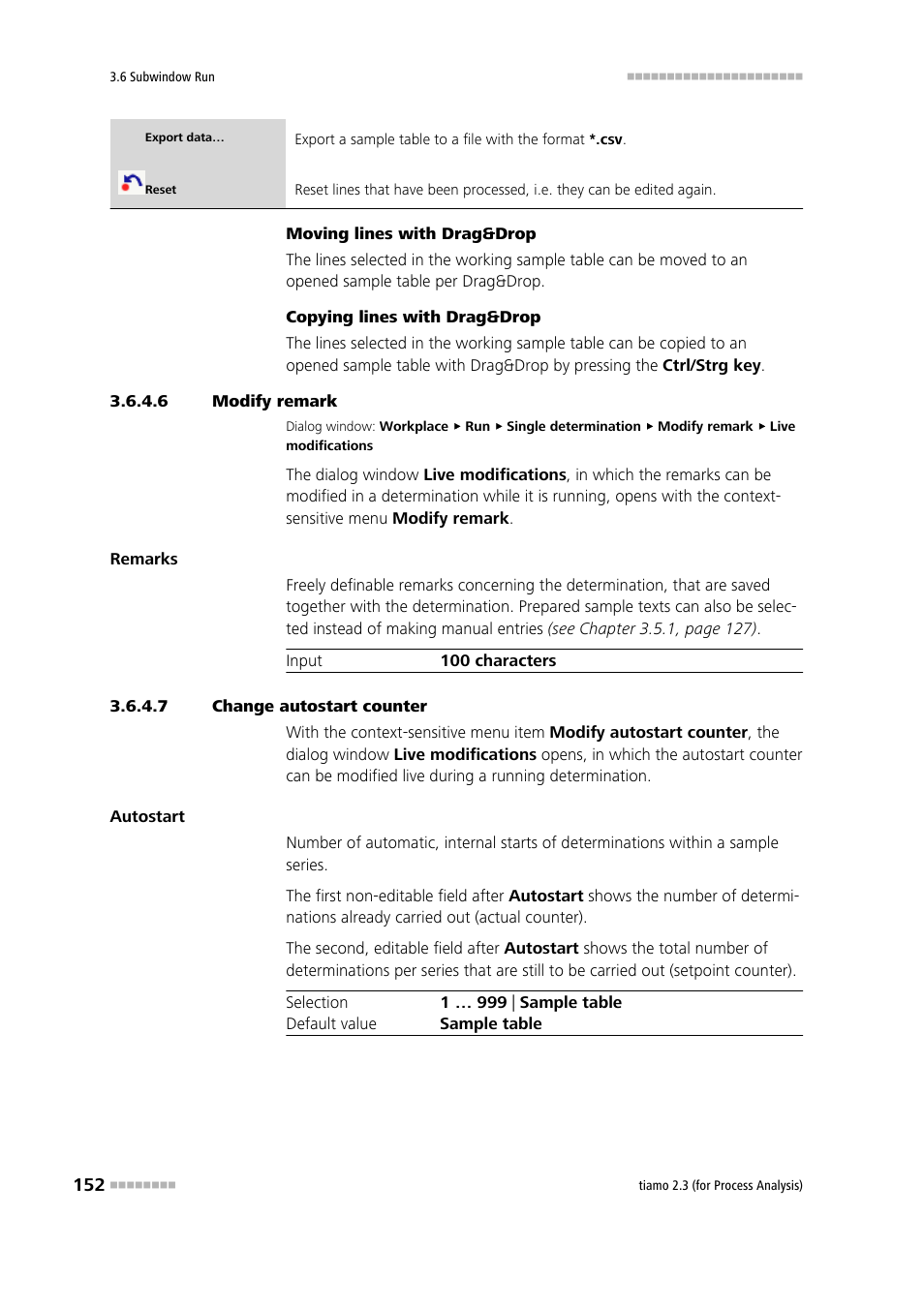 6 modify remark, 7 change autostart counter | Metrohm tiamo 2.3 (process analysis) User Manual | Page 168 / 1790