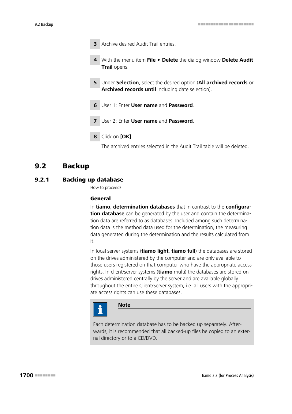 2 backup, 1 backing up database, Backup 0 | Backing up database 0 | Metrohm tiamo 2.3 (process analysis) User Manual | Page 1716 / 1790