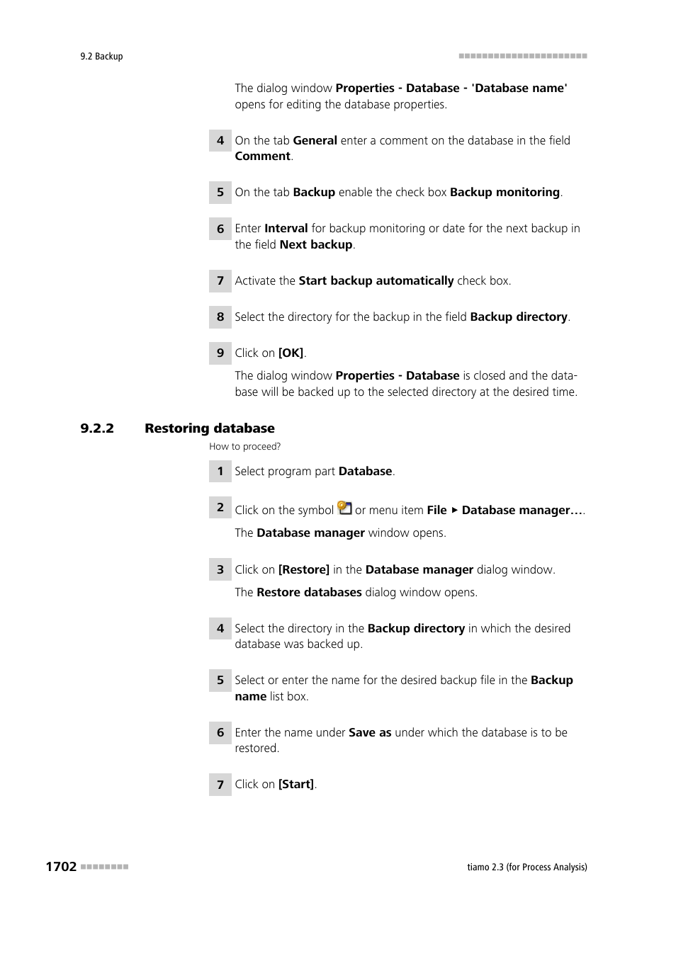 2 restoring database, Restoring database 2 | Metrohm tiamo 2.3 (process analysis) User Manual | Page 1718 / 1790