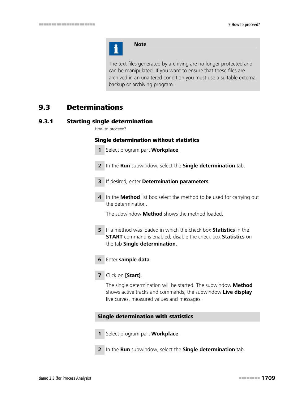 3 determinations, 1 starting single determination, Determinations 9 | Starting single determination 9 | Metrohm tiamo 2.3 (process analysis) User Manual | Page 1725 / 1790