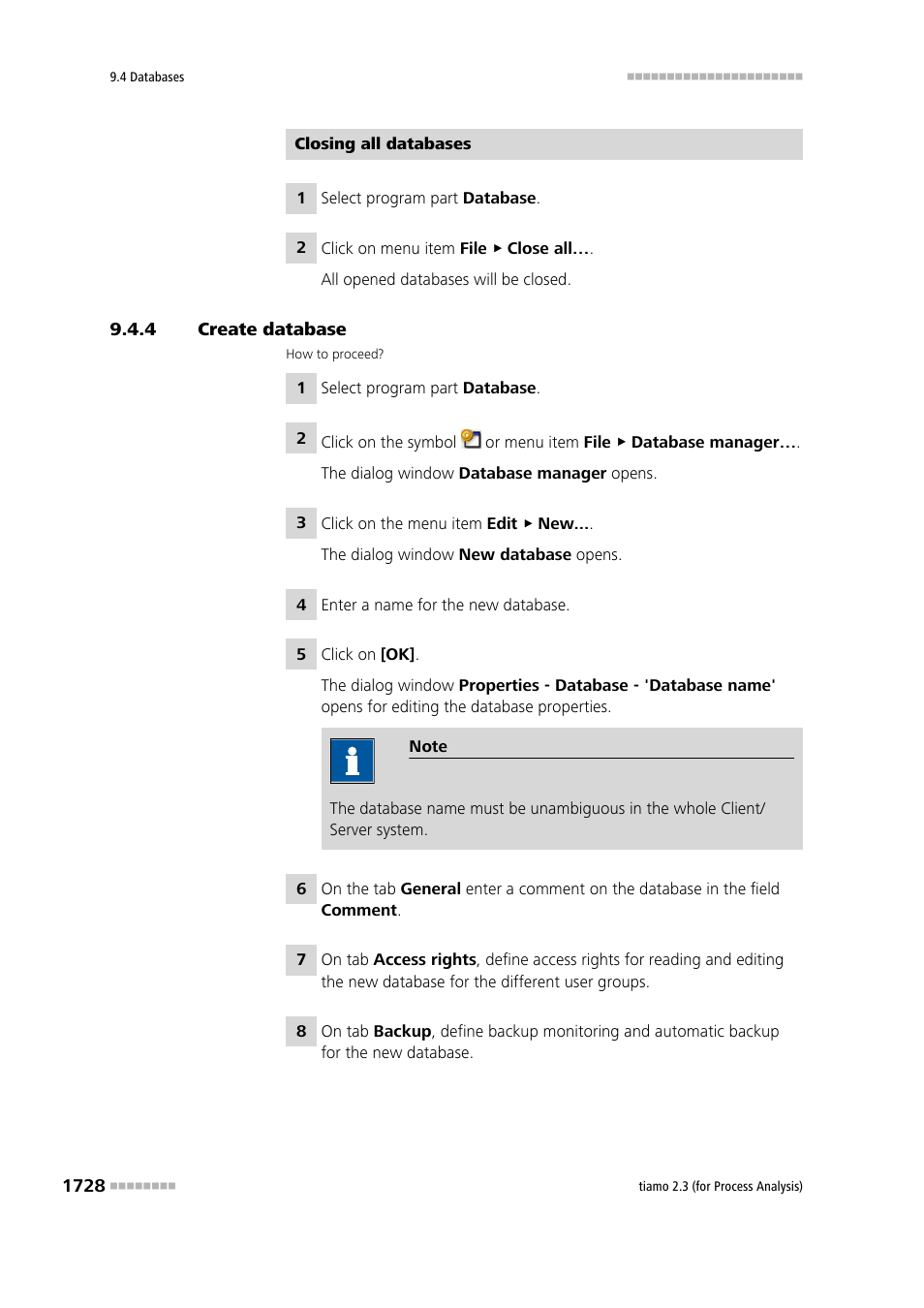 4 create database, Create database 8 | Metrohm tiamo 2.3 (process analysis) User Manual | Page 1744 / 1790