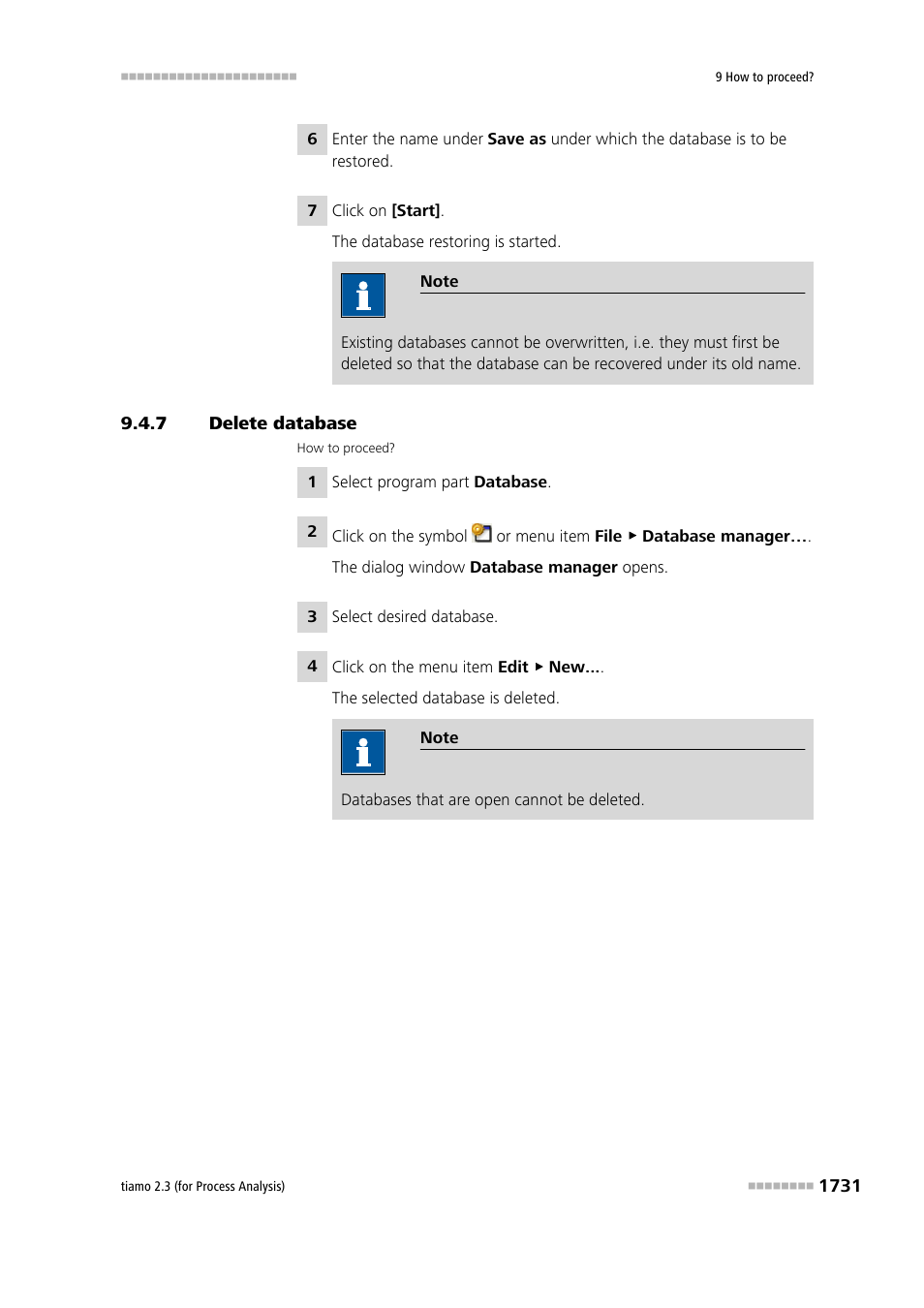 7 delete database, Delete database 1 | Metrohm tiamo 2.3 (process analysis) User Manual | Page 1747 / 1790