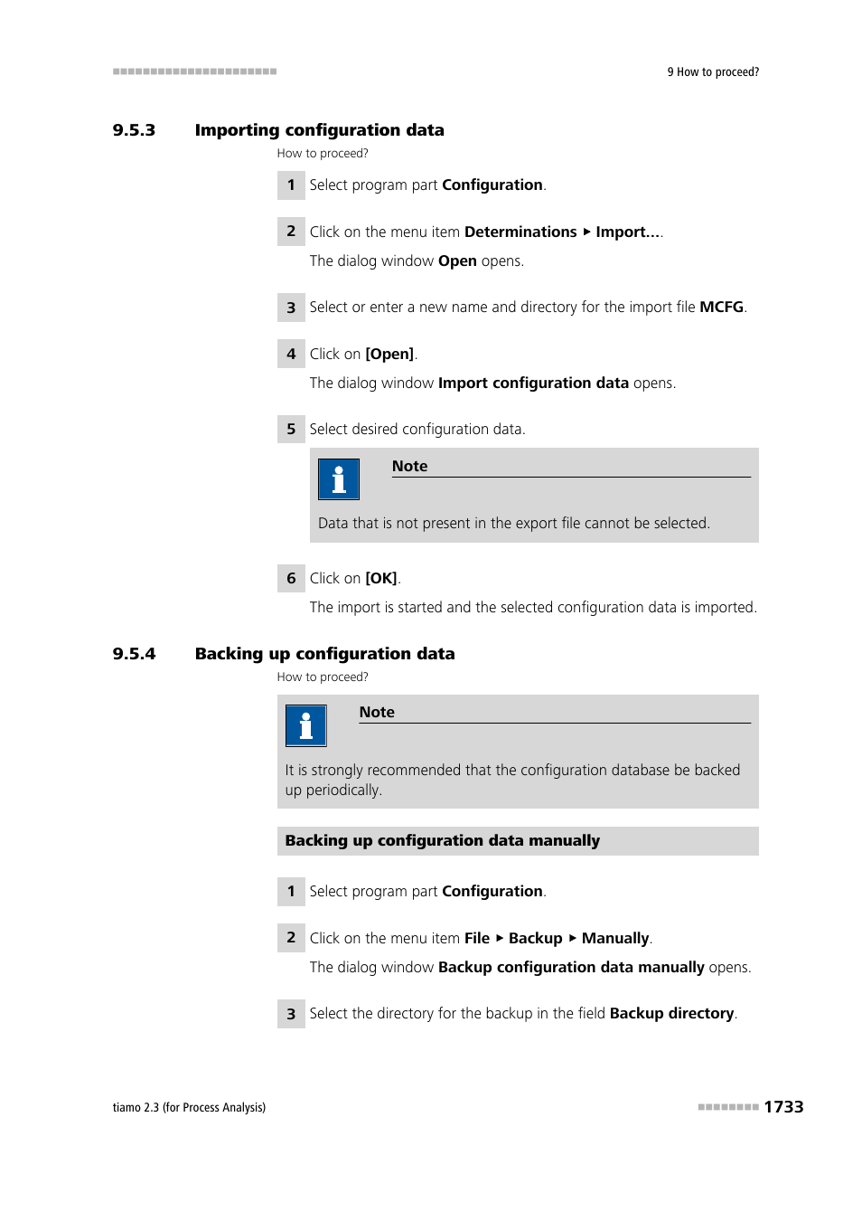 3 importing configuration data, 4 backing up configuration data, Importing configuration data 3 | Backing up configuration data 3 | Metrohm tiamo 2.3 (process analysis) User Manual | Page 1749 / 1790