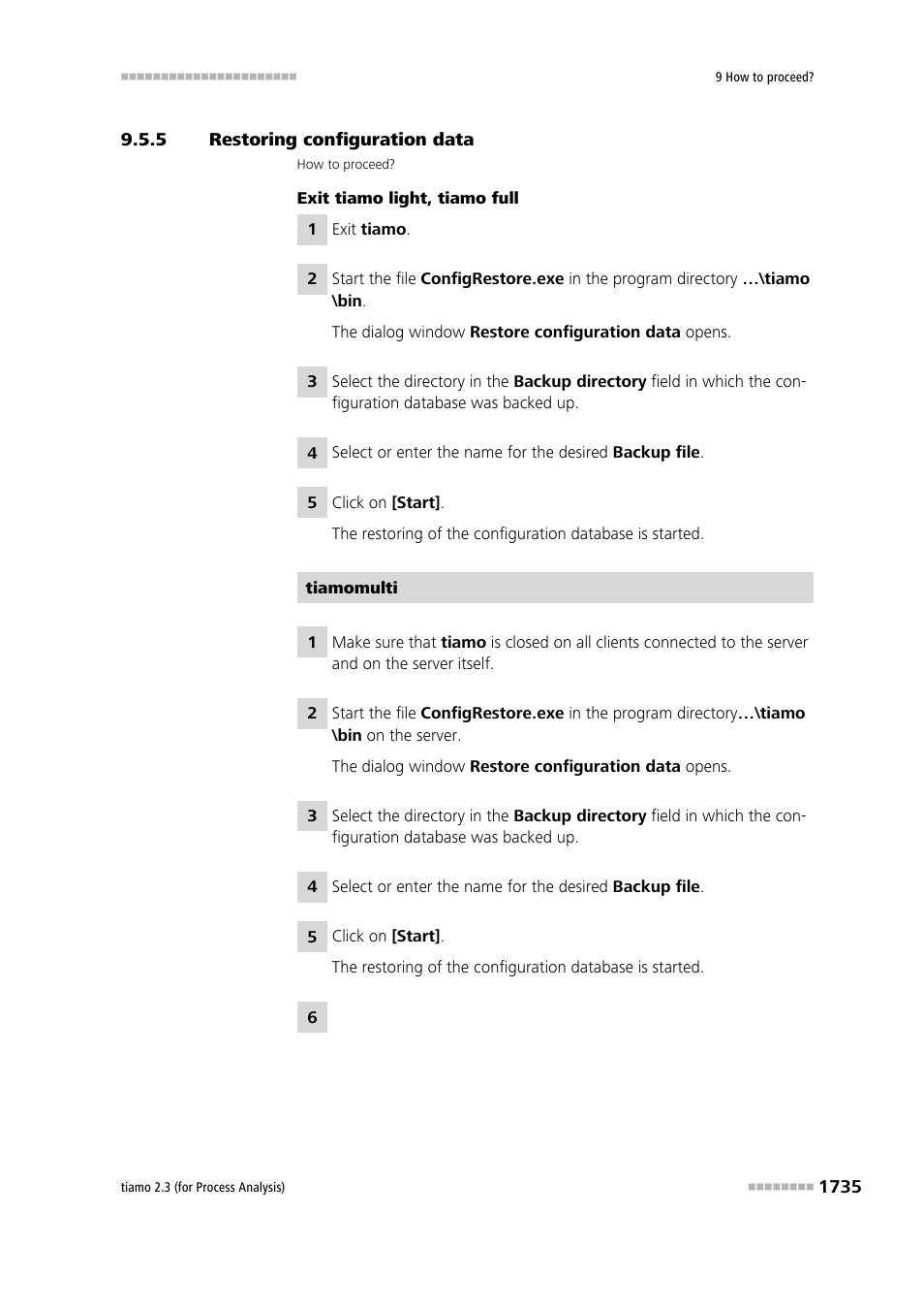 5 restoring configuration data, Restoring configuration data 5 | Metrohm tiamo 2.3 (process analysis) User Manual | Page 1751 / 1790