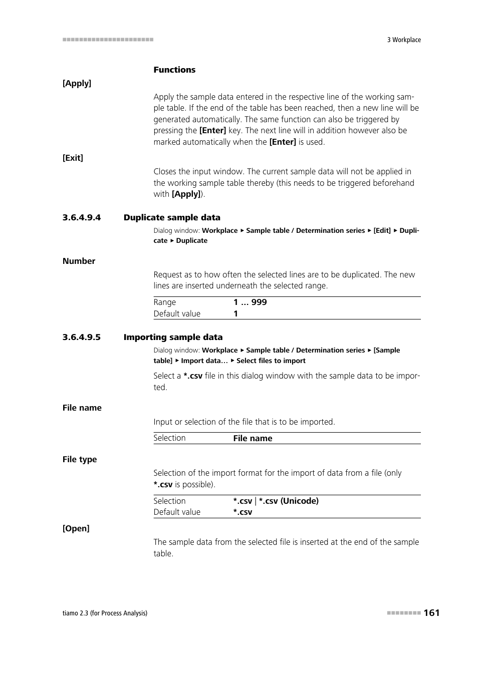 4 duplicate sample data, 5 importing sample data | Metrohm tiamo 2.3 (process analysis) User Manual | Page 177 / 1790