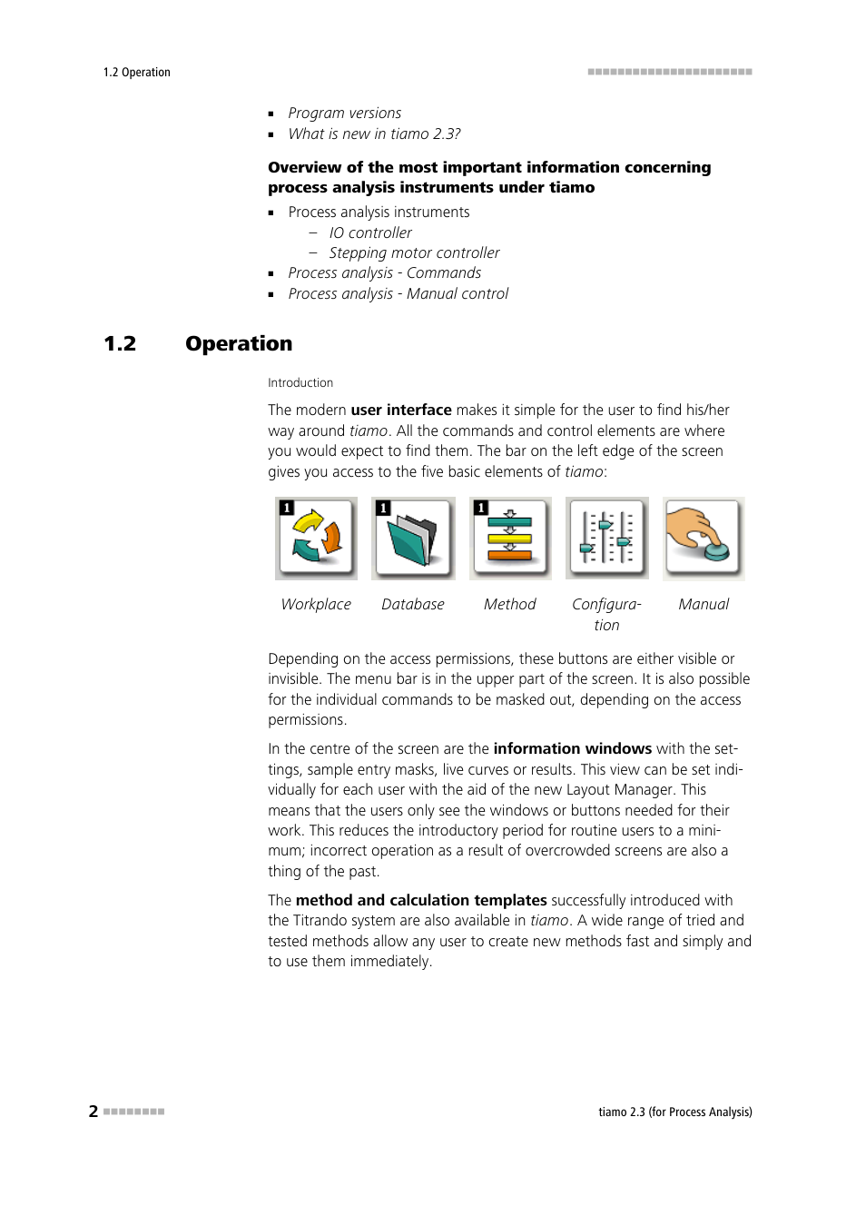 2 operation, Operation, Program interface: easy to operate and configure | Metrohm tiamo 2.3 (process analysis) User Manual | Page 18 / 1790