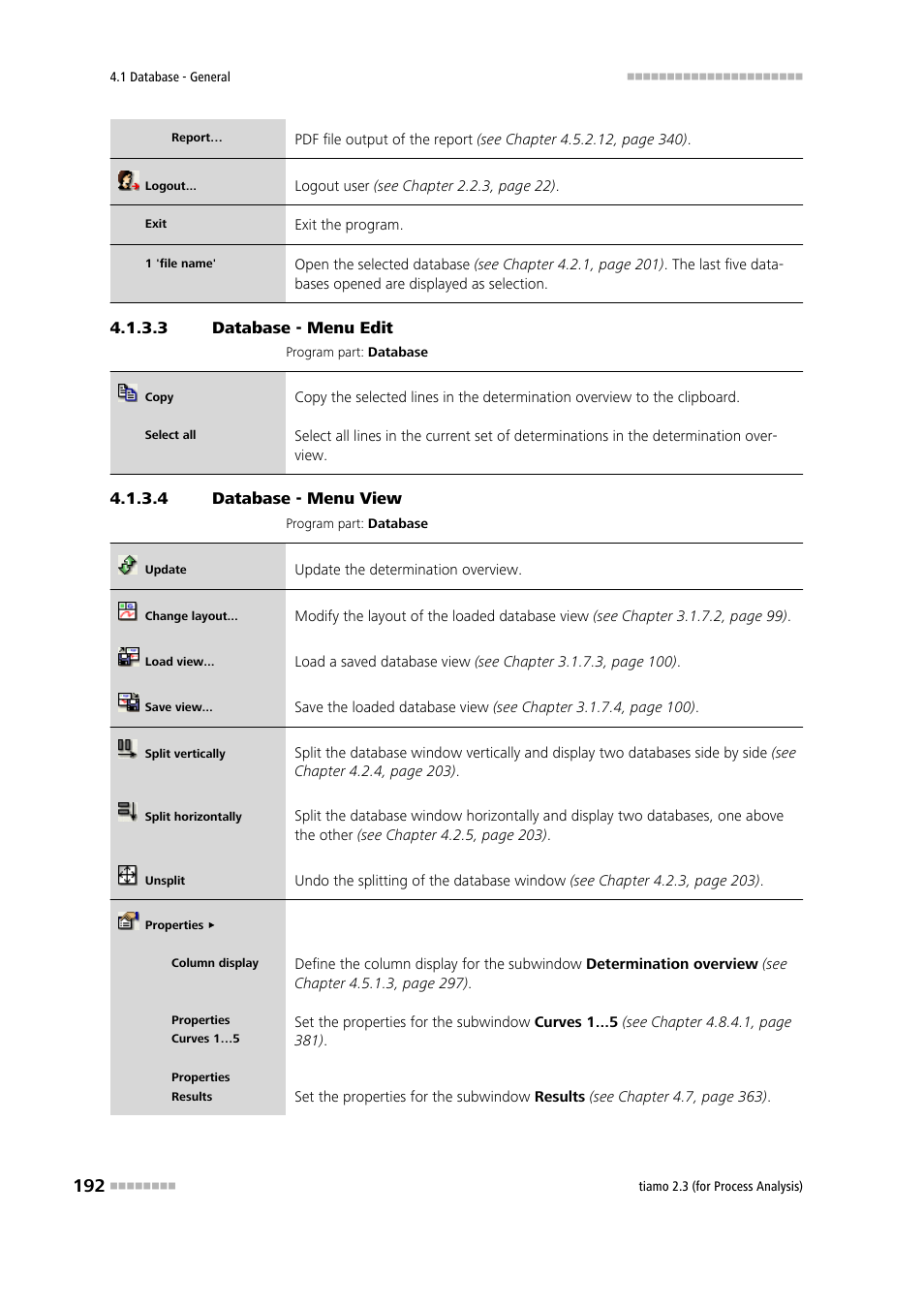 3 database - menu edit, 4 database - menu view, Edit | View | Metrohm tiamo 2.3 (process analysis) User Manual | Page 208 / 1790