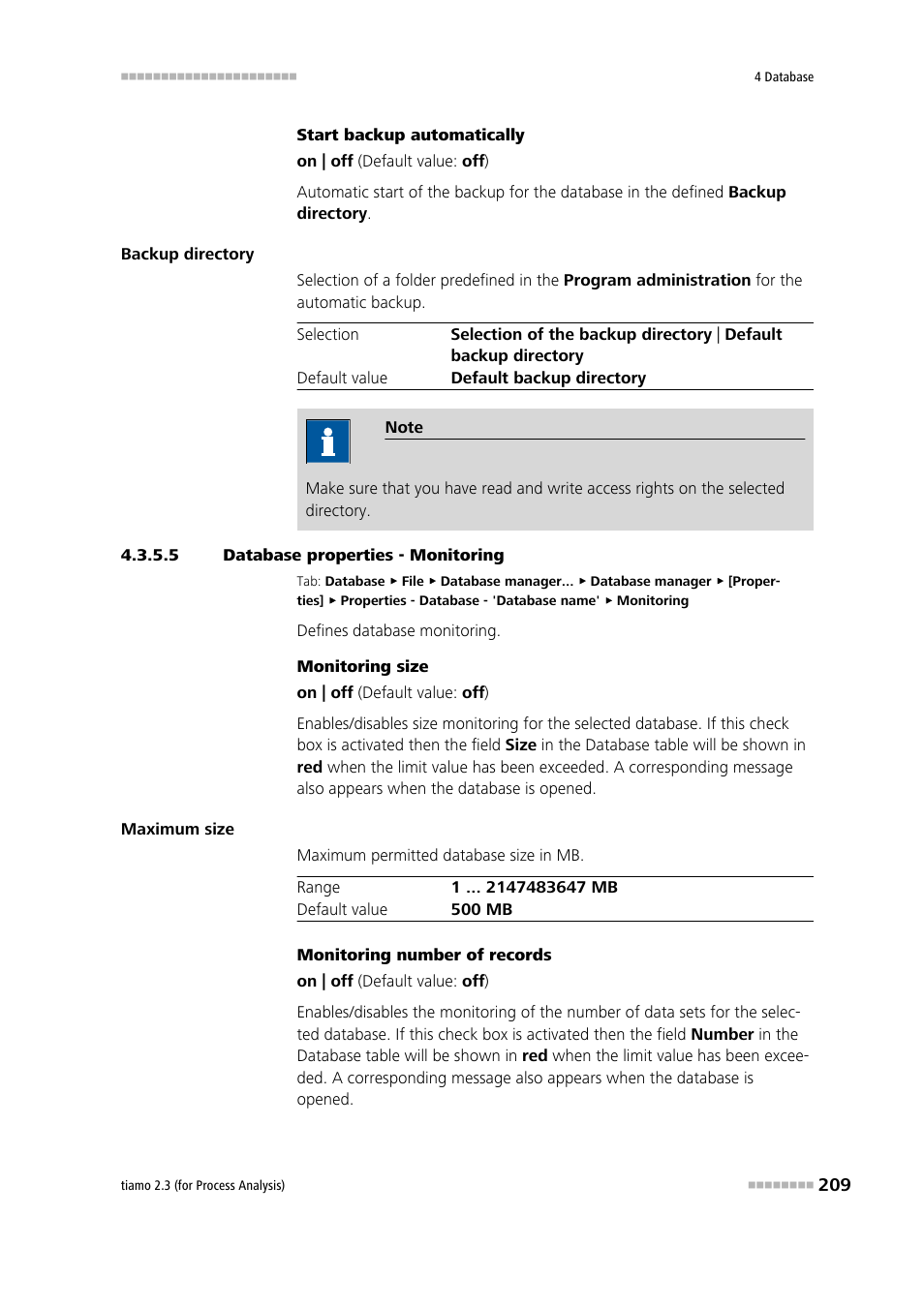 5 database properties - monitoring | Metrohm tiamo 2.3 (process analysis) User Manual | Page 225 / 1790