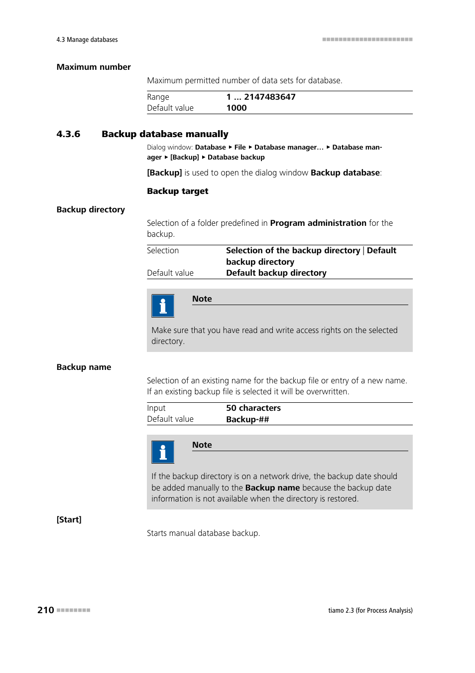 6 backup database manually, Backup database manually, Backup the database | Metrohm tiamo 2.3 (process analysis) User Manual | Page 226 / 1790