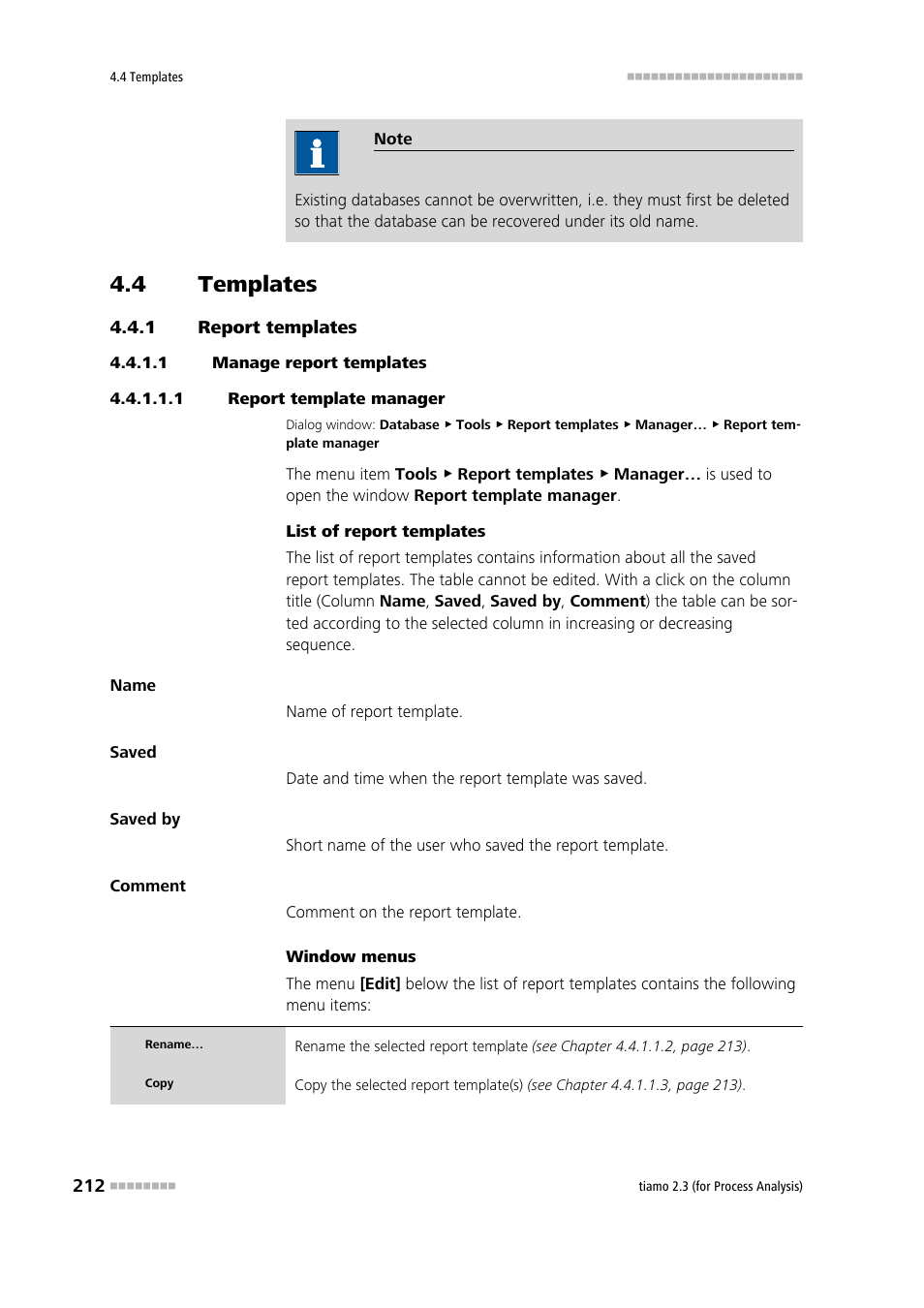 4 templates, 1 report templates, 1 manage report templates | 1 report template manager, Templates, Report templates, Edit report templates | Metrohm tiamo 2.3 (process analysis) User Manual | Page 228 / 1790