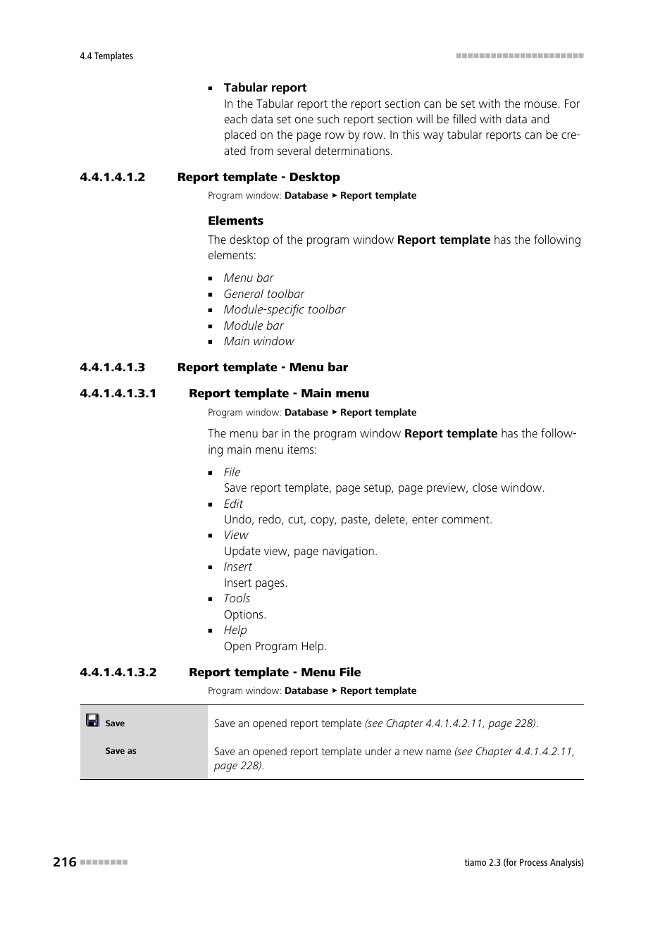 2 report template - desktop, 3 report template - menu bar, 1 report template - main menu | 2 report template - menu file | Metrohm tiamo 2.3 (process analysis) User Manual | Page 232 / 1790