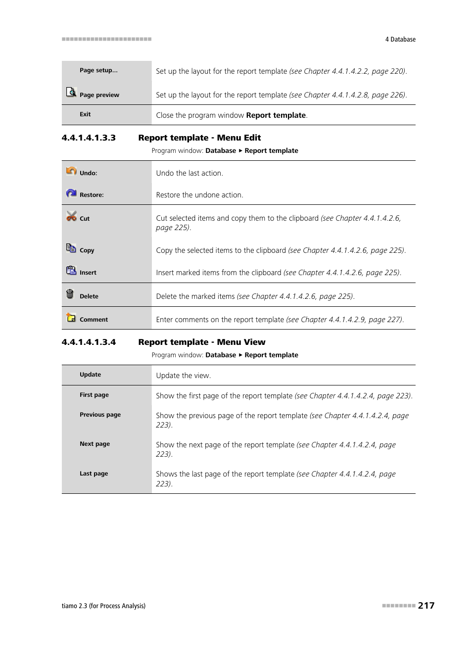 3 report template - menu edit, 4 report template - menu view, Edit | View | Metrohm tiamo 2.3 (process analysis) User Manual | Page 233 / 1790