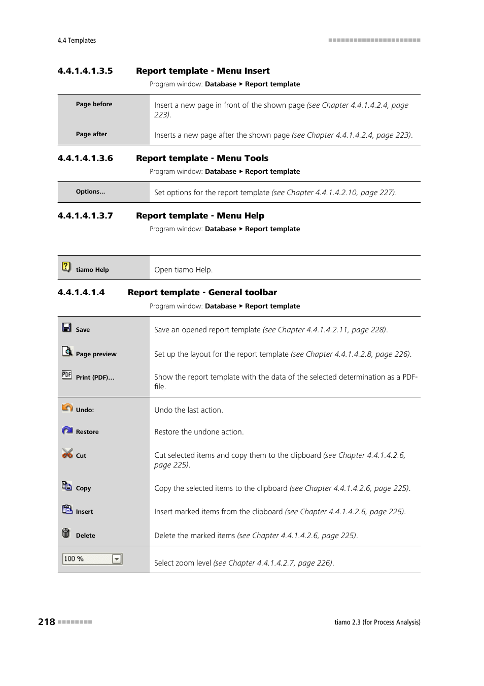 5 report template - menu insert, 6 report template - menu tools, 7 report template - menu help | 4 report template - general toolbar, General toolbar, Insert, Tools, Help | Metrohm tiamo 2.3 (process analysis) User Manual | Page 234 / 1790