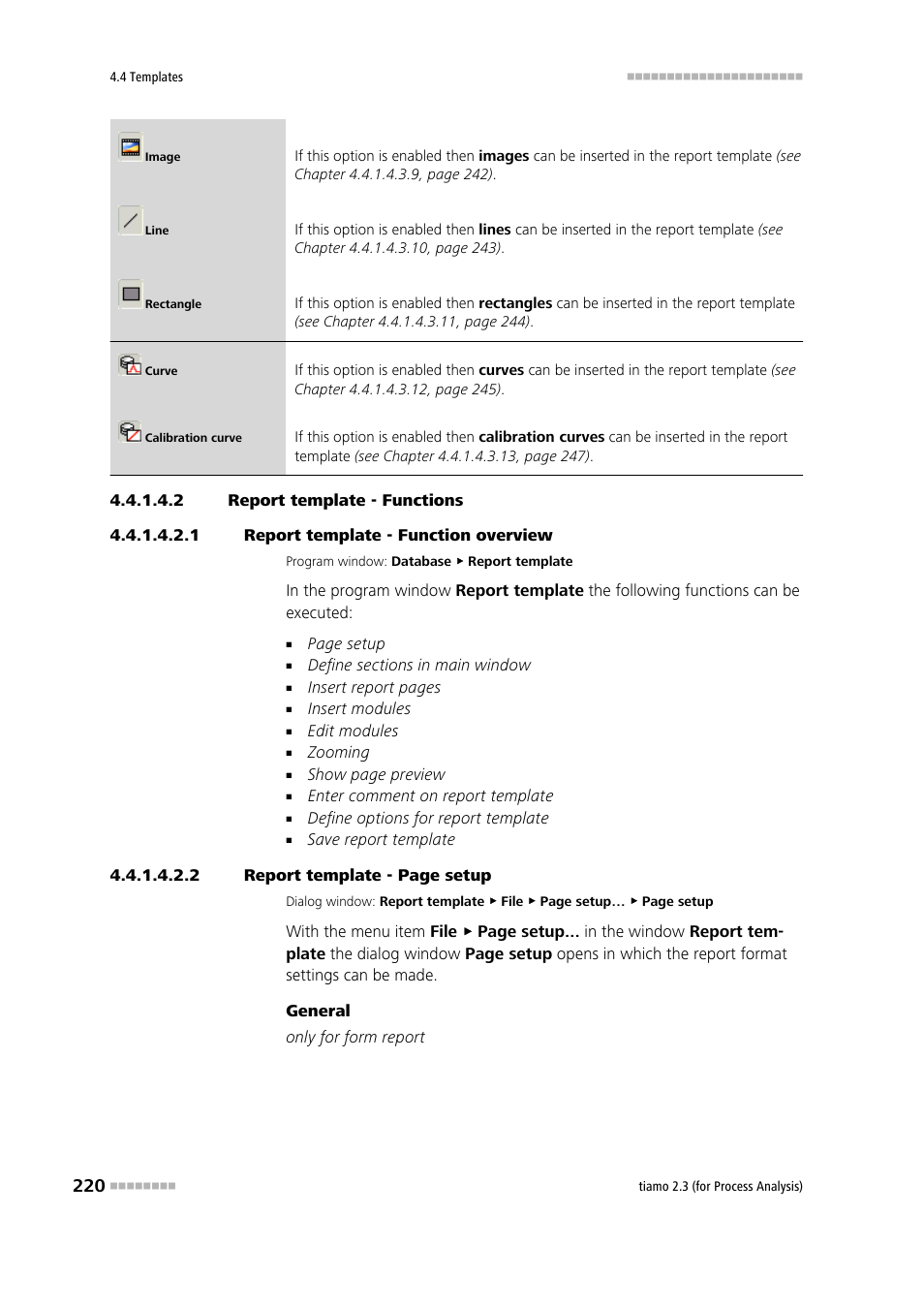 2 report template - functions, 1 report template - function overview | Metrohm tiamo 2.3 (process analysis) User Manual | Page 236 / 1790