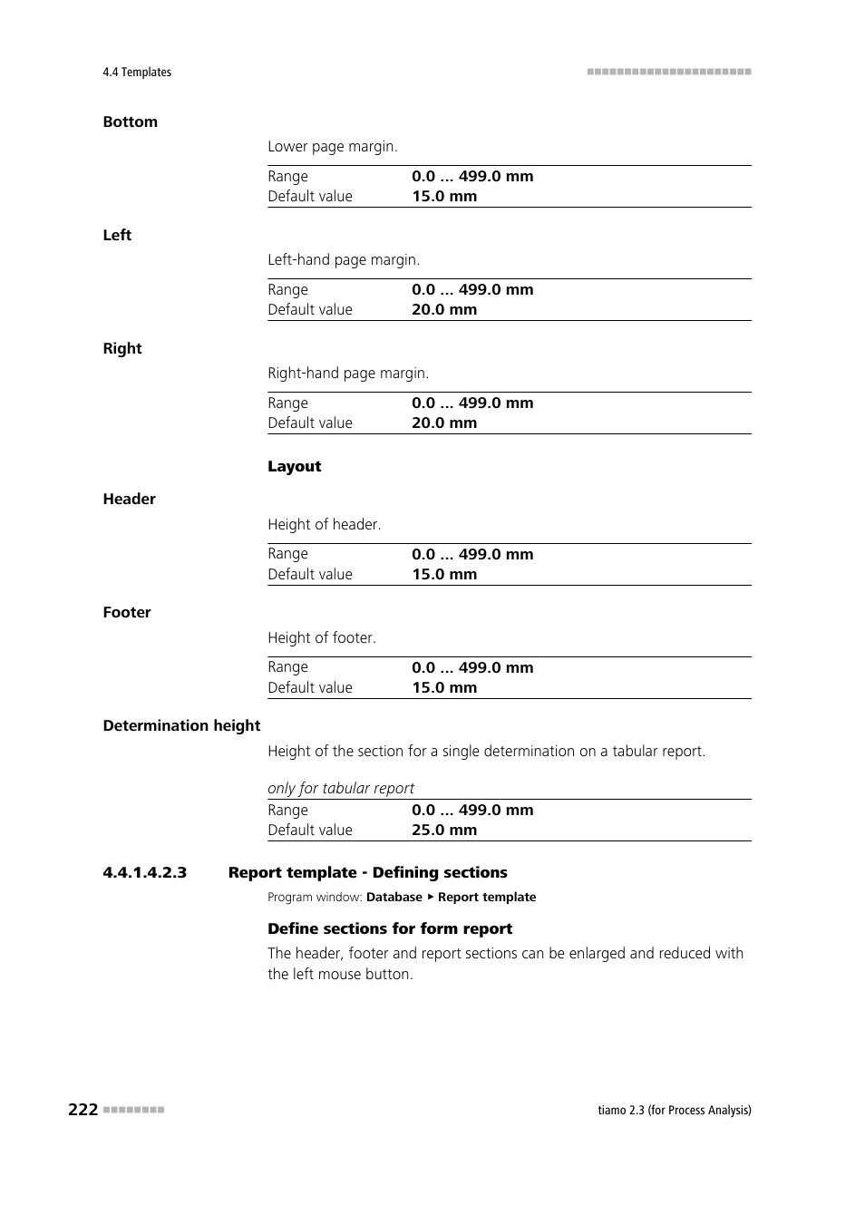 3 report template - defining sections, Main window, Define sections in main window | Metrohm tiamo 2.3 (process analysis) User Manual | Page 238 / 1790