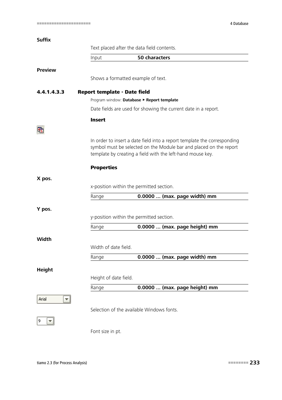 3 report template - date field, Date field | Metrohm tiamo 2.3 (process analysis) User Manual | Page 249 / 1790