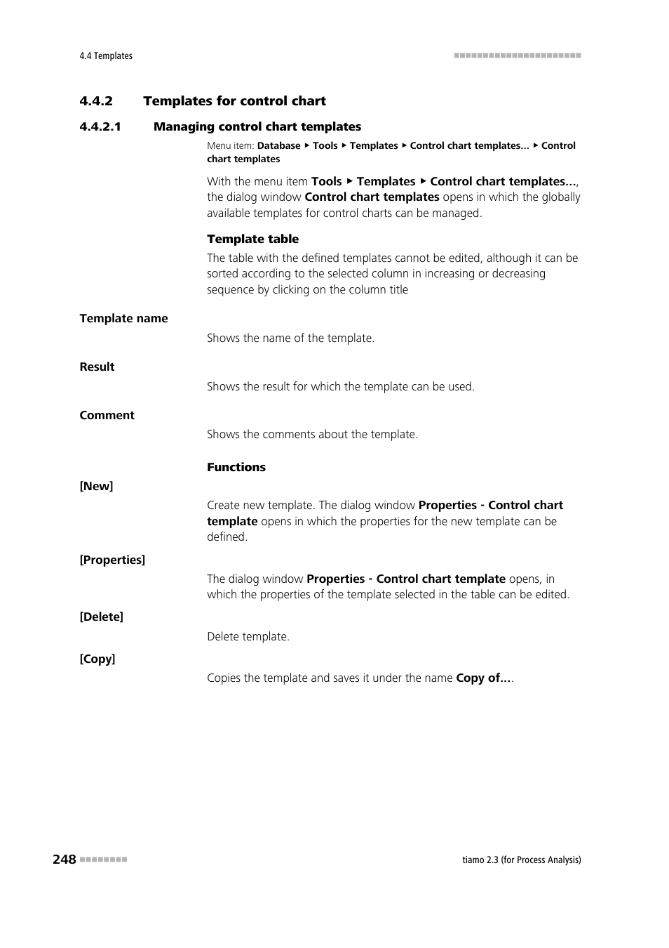 2 templates for control chart, 1 managing control chart templates, Templates for control chart | Edit templates for control charts | Metrohm tiamo 2.3 (process analysis) User Manual | Page 264 / 1790