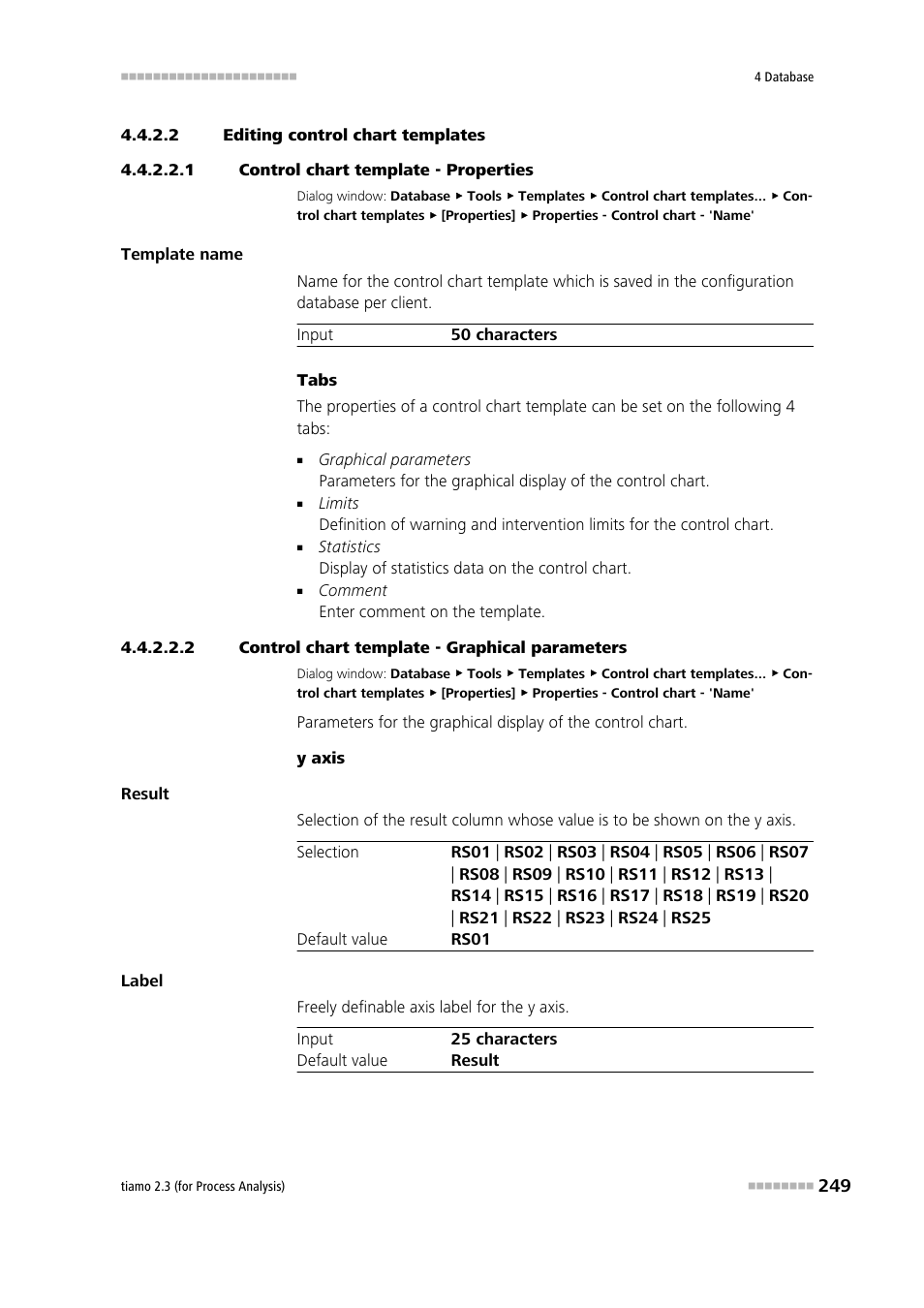 2 editing control chart templates, 1 control chart template - properties, 2 control chart template - graphical parameters | Metrohm tiamo 2.3 (process analysis) User Manual | Page 265 / 1790