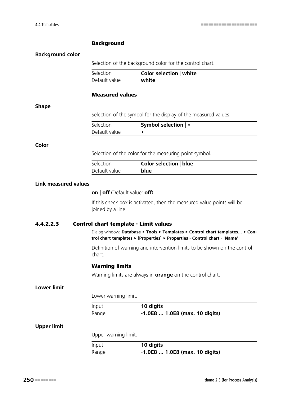 3 control chart template - limit values, Limits | Metrohm tiamo 2.3 (process analysis) User Manual | Page 266 / 1790