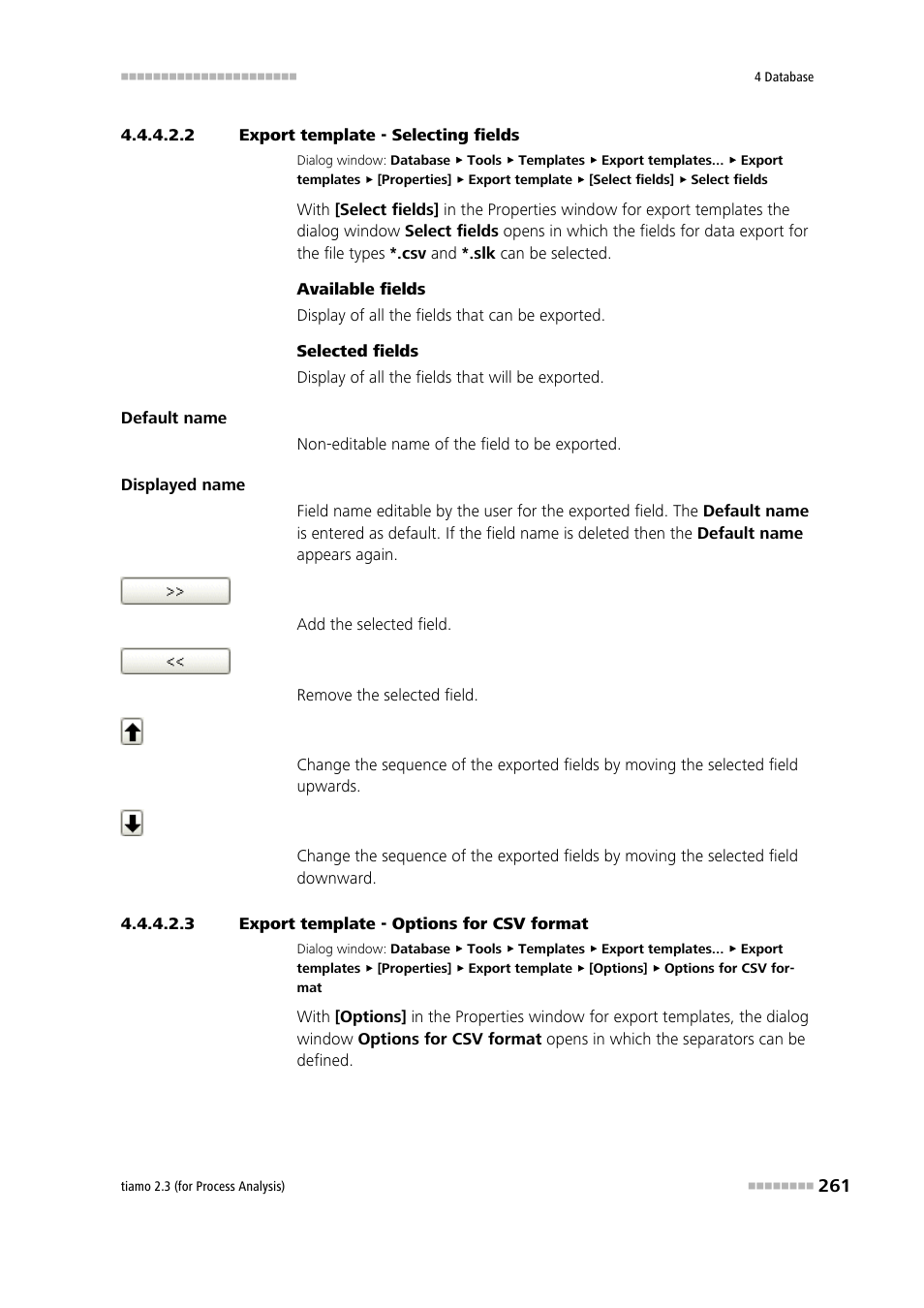 2 export template - selecting fields, 3 export template - options for csv format | Metrohm tiamo 2.3 (process analysis) User Manual | Page 277 / 1790