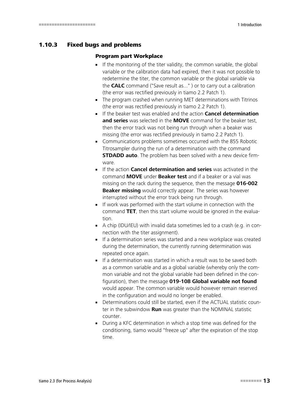 3 fixed bugs and problems, Fixed bugs and problems | Metrohm tiamo 2.3 (process analysis) User Manual | Page 29 / 1790