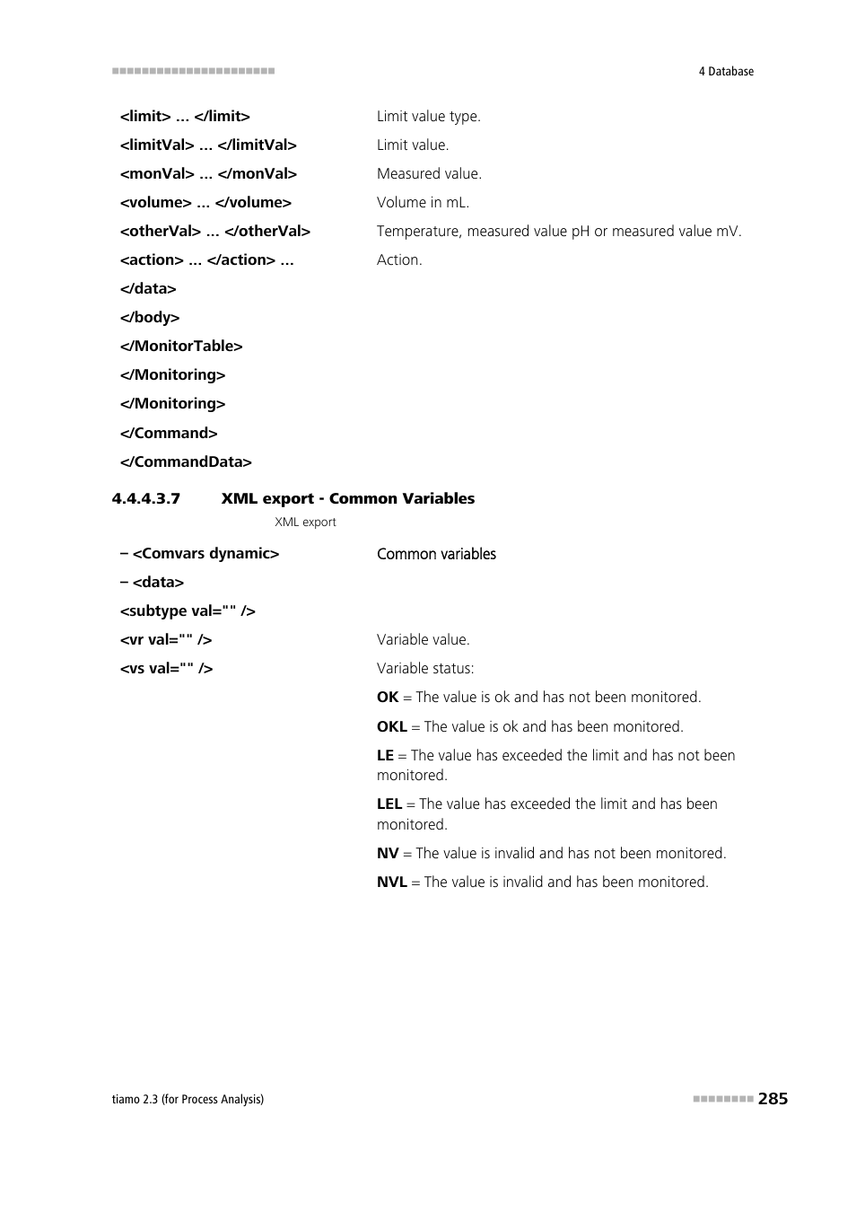 7 xml export - common variables | Metrohm tiamo 2.3 (process analysis) User Manual | Page 301 / 1790