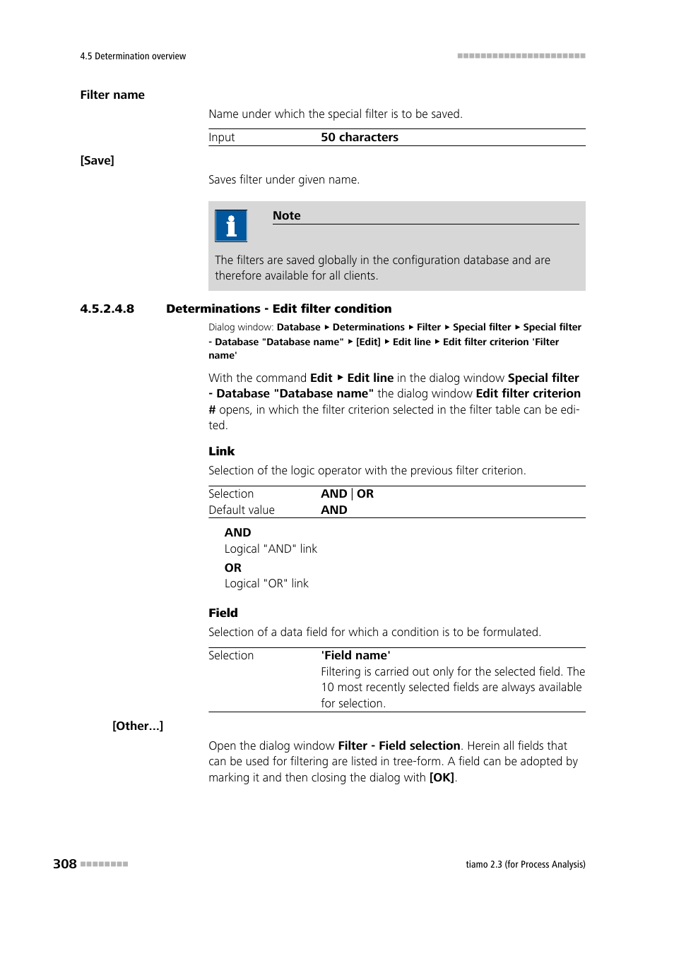 8 determinations - edit filter condition | Metrohm tiamo 2.3 (process analysis) User Manual | Page 324 / 1790