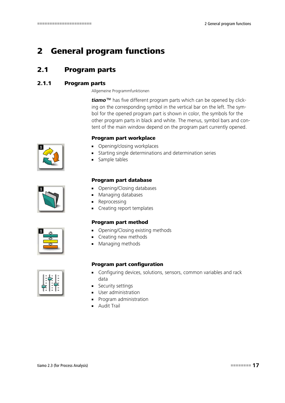 2 general program functions, 1 program parts, Program parts | Metrohm tiamo 2.3 (process analysis) User Manual | Page 33 / 1790