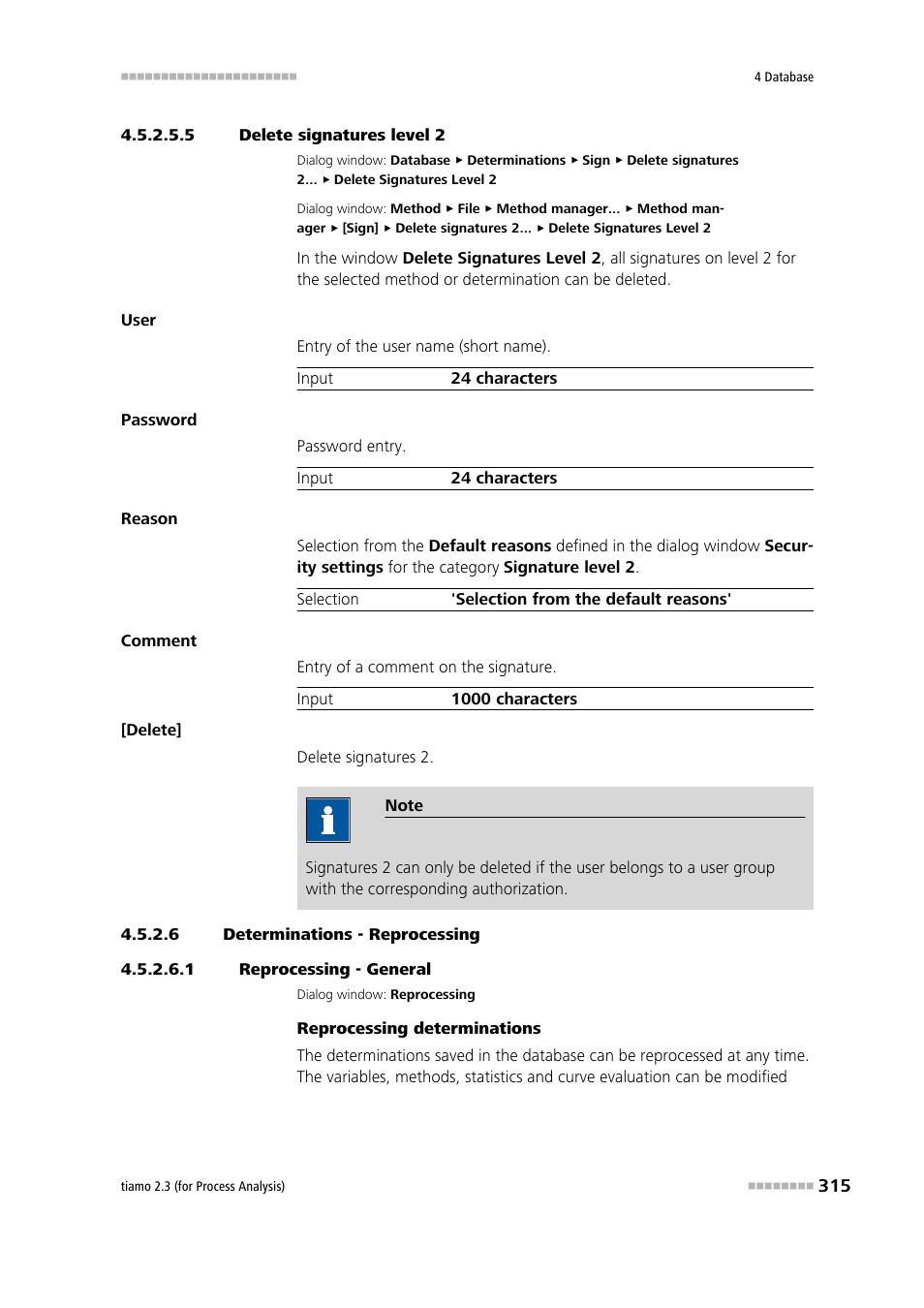 5 delete signatures level 2, 6 determinations - reprocessing, 1 reprocessing - general | Reprocess determinations | Metrohm tiamo 2.3 (process analysis) User Manual | Page 331 / 1790