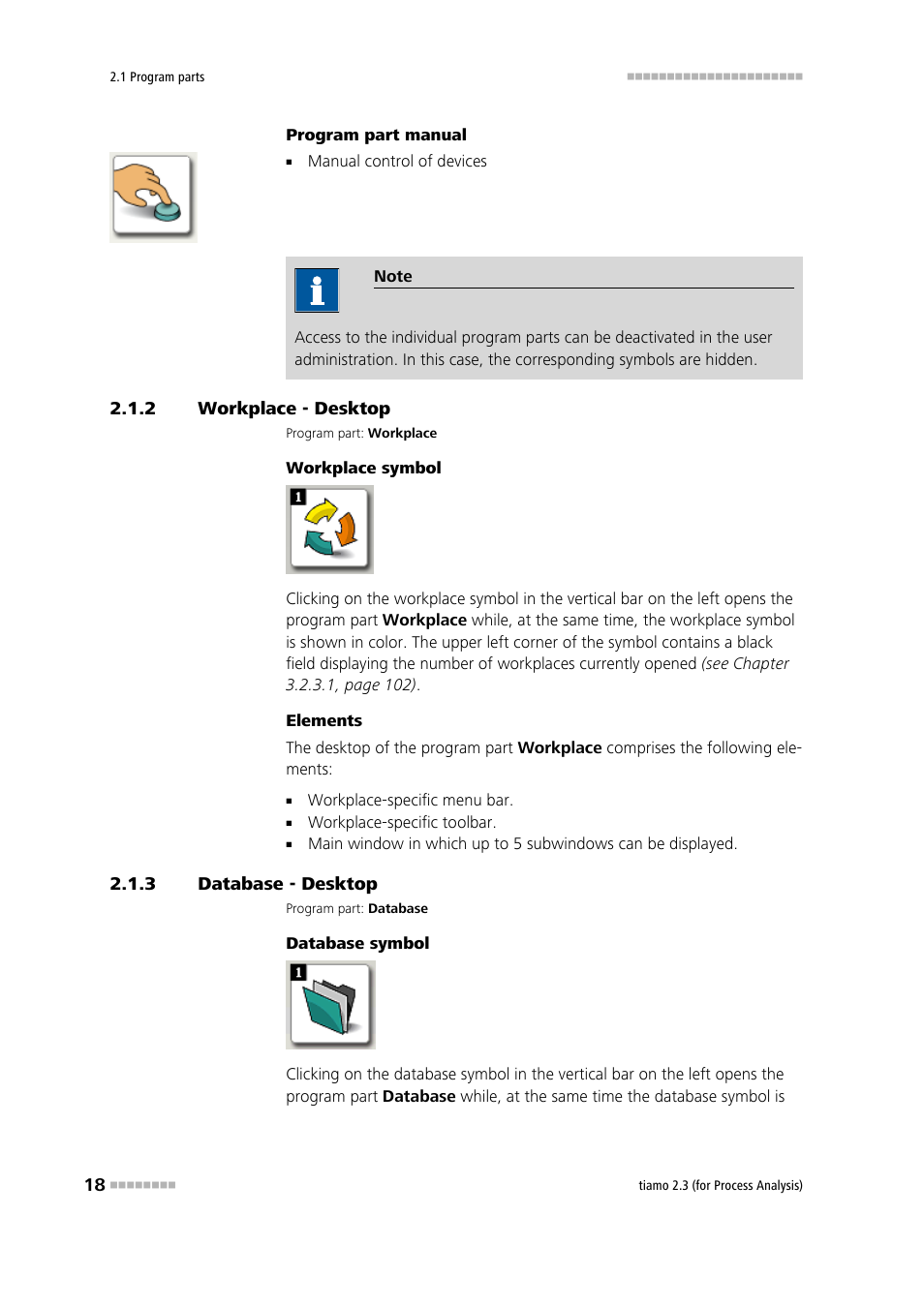 2 workplace - desktop, 3 database - desktop, Workplace - desktop | Database - desktop, Workplace, Database | Metrohm tiamo 2.3 (process analysis) User Manual | Page 34 / 1790