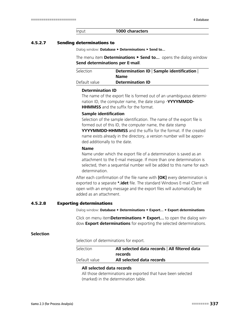 7 sending determinations to, 8 exporting determinations, Export determinations | Send determinations to | Metrohm tiamo 2.3 (process analysis) User Manual | Page 353 / 1790