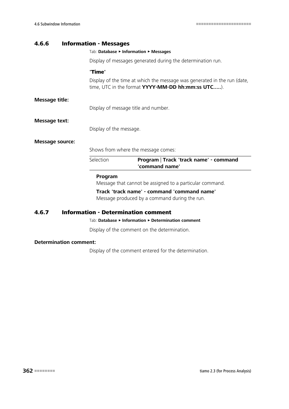 6 information - messages, 7 information - determination comment, Information - messages | Information - determination comment, Messages, Determination comment | Metrohm tiamo 2.3 (process analysis) User Manual | Page 378 / 1790