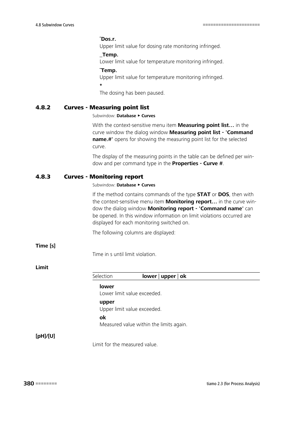 2 curves - measuring point list, 3 curves - monitoring report, Curves - measuring point list | Curves - monitoring report | Metrohm tiamo 2.3 (process analysis) User Manual | Page 396 / 1790